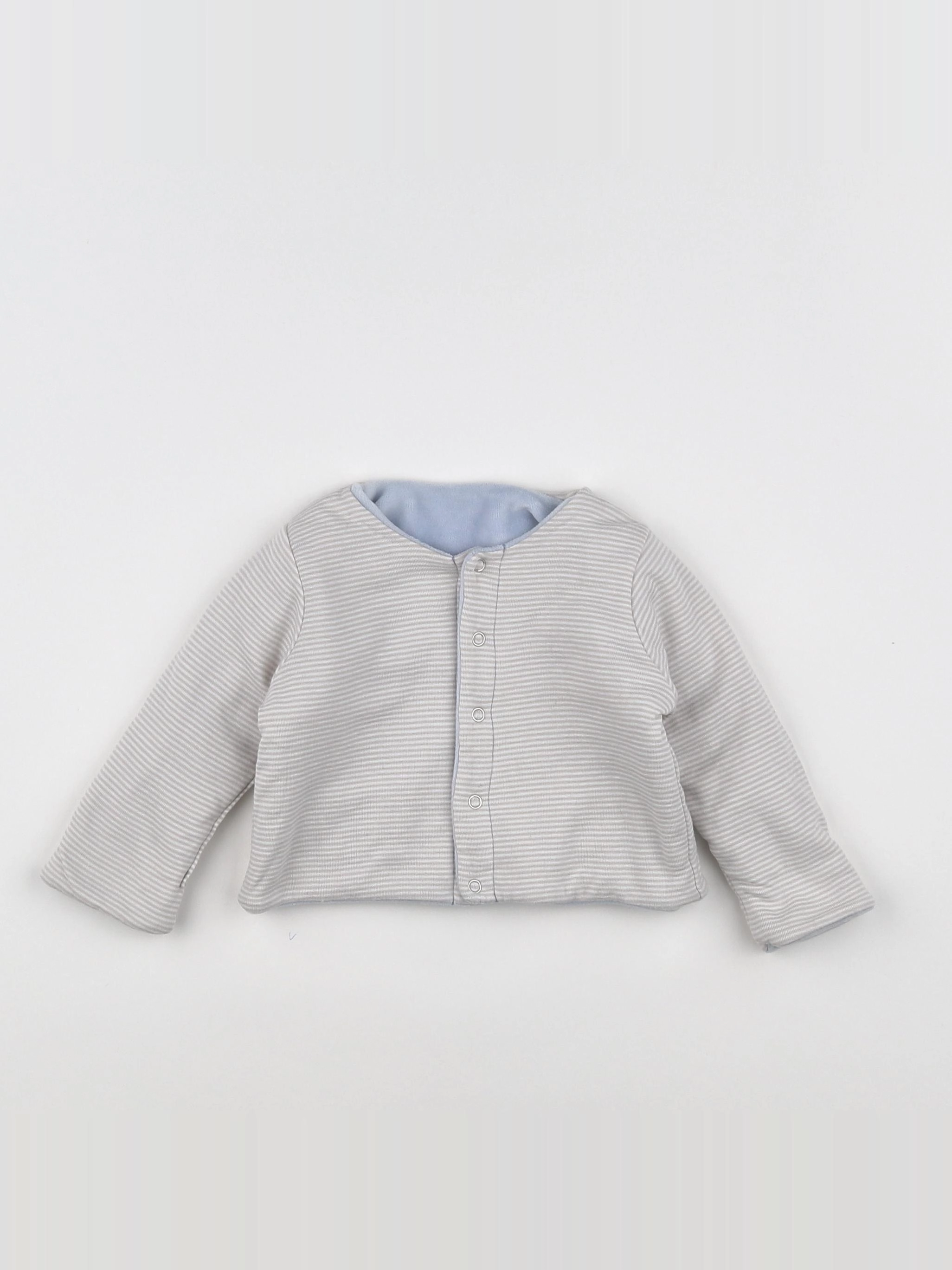 Petit Bateau - gilet réversible beige, blanc - 6 mois