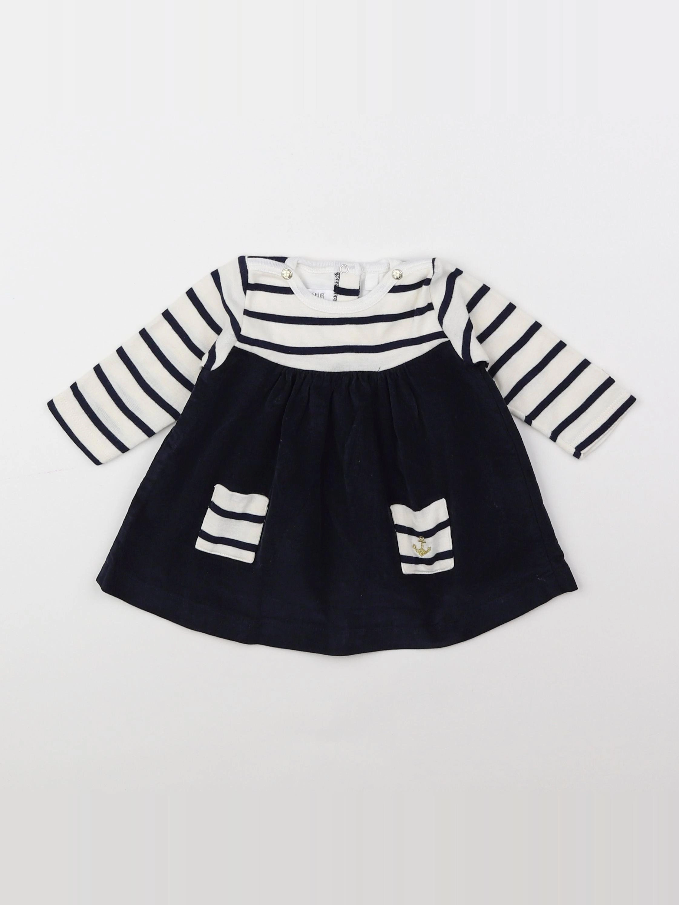 Petit Bateau - robe beige, bleu - 3 mois