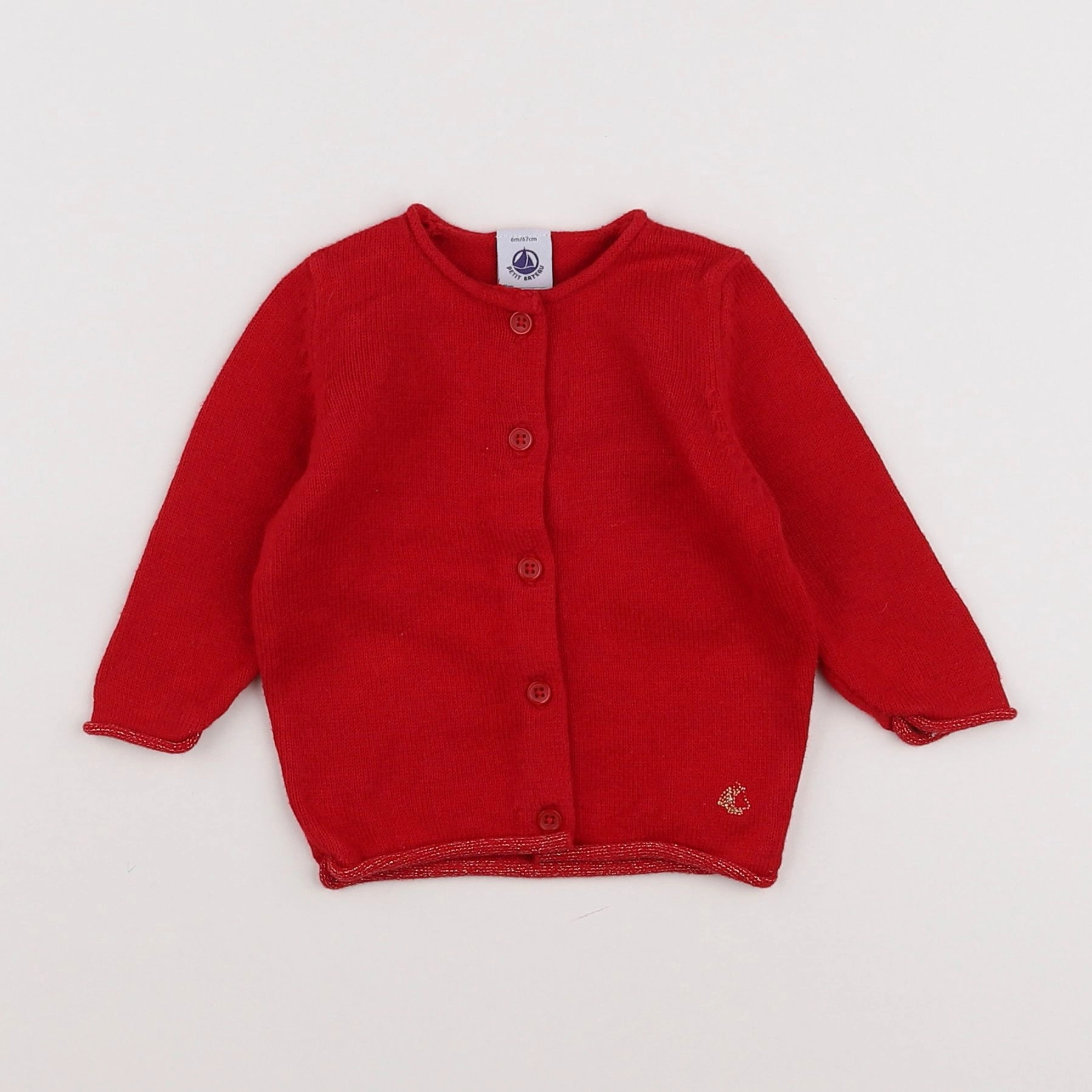 Petit Bateau - gilet rouge, or - 6 mois