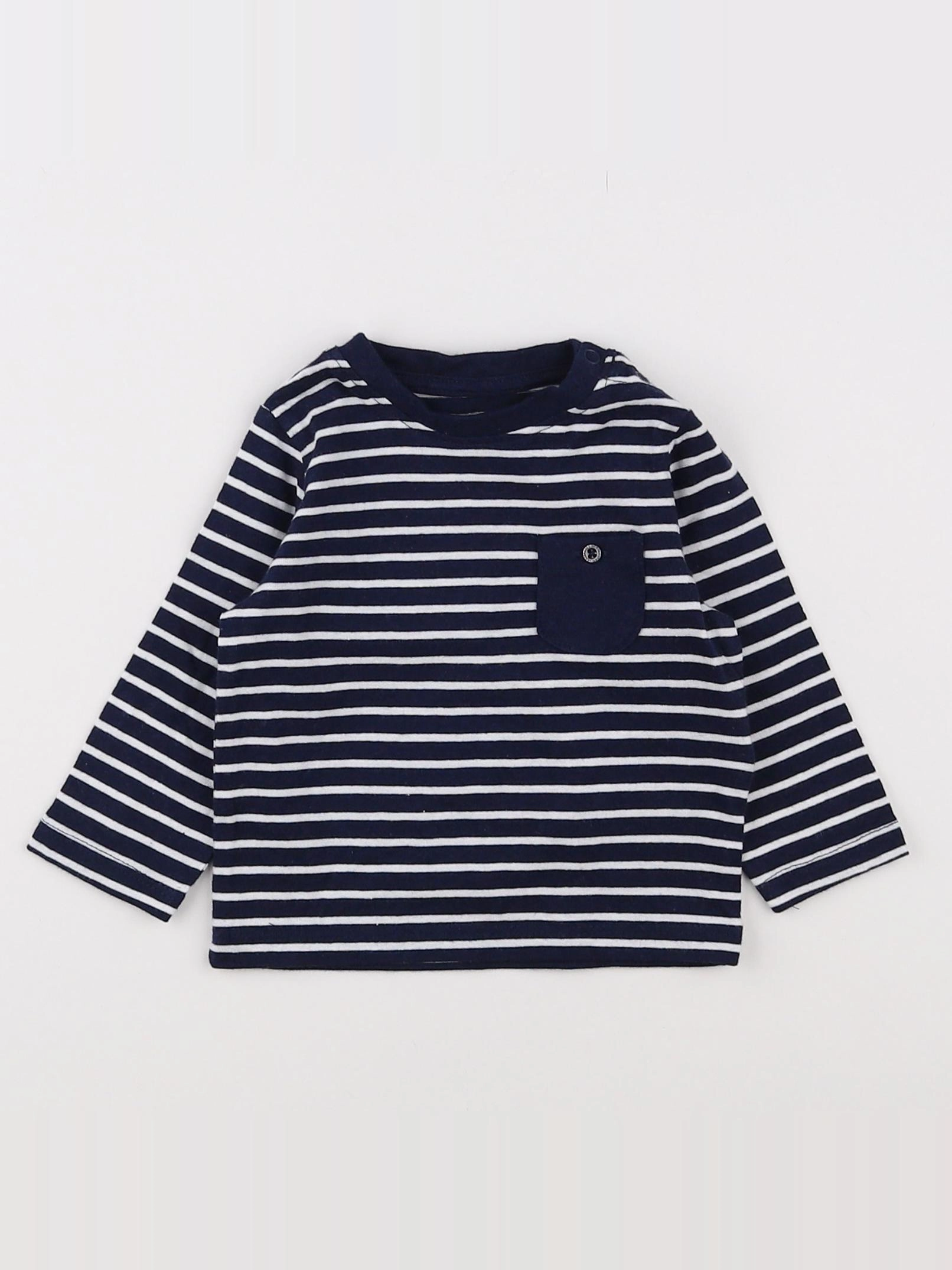 Vertbaudet - tee-shirt blanc, bleu - 3 mois