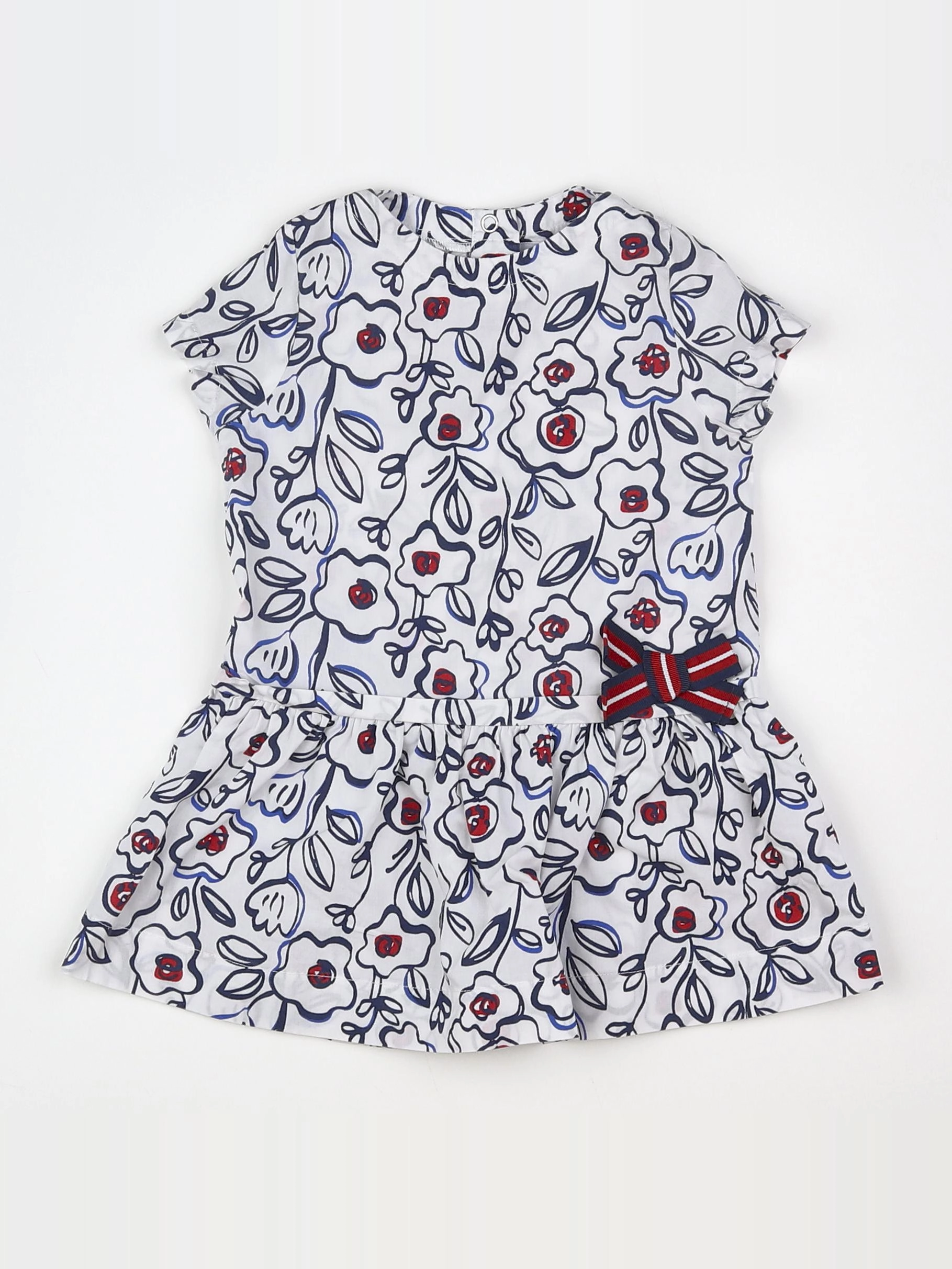 Petit Bateau - robe blanc, rouge - 12 mois