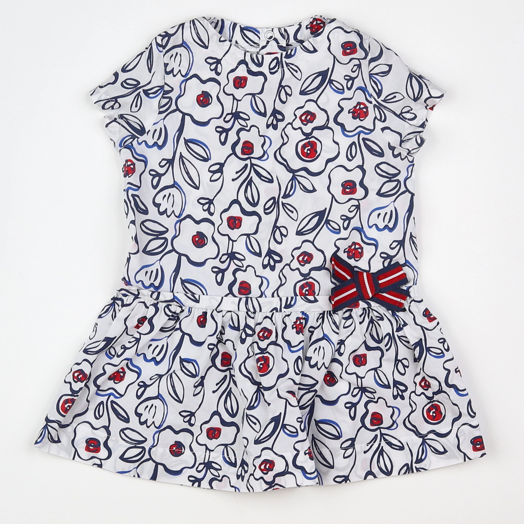 Petit Bateau - robe blanc, rouge - 12 mois