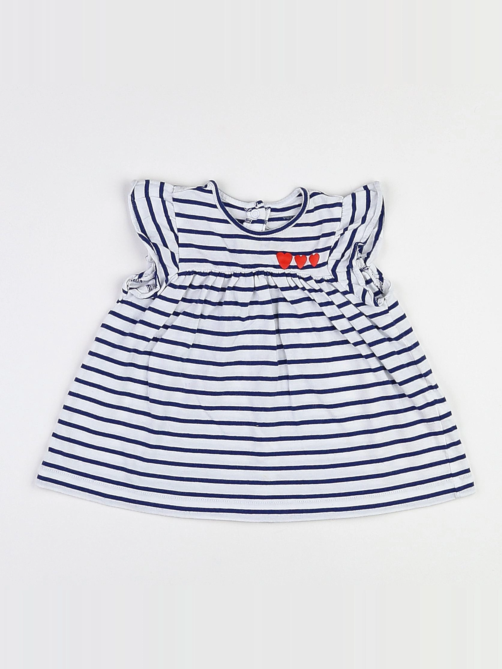 Vertbaudet - robe blanc, bleu - 3 mois