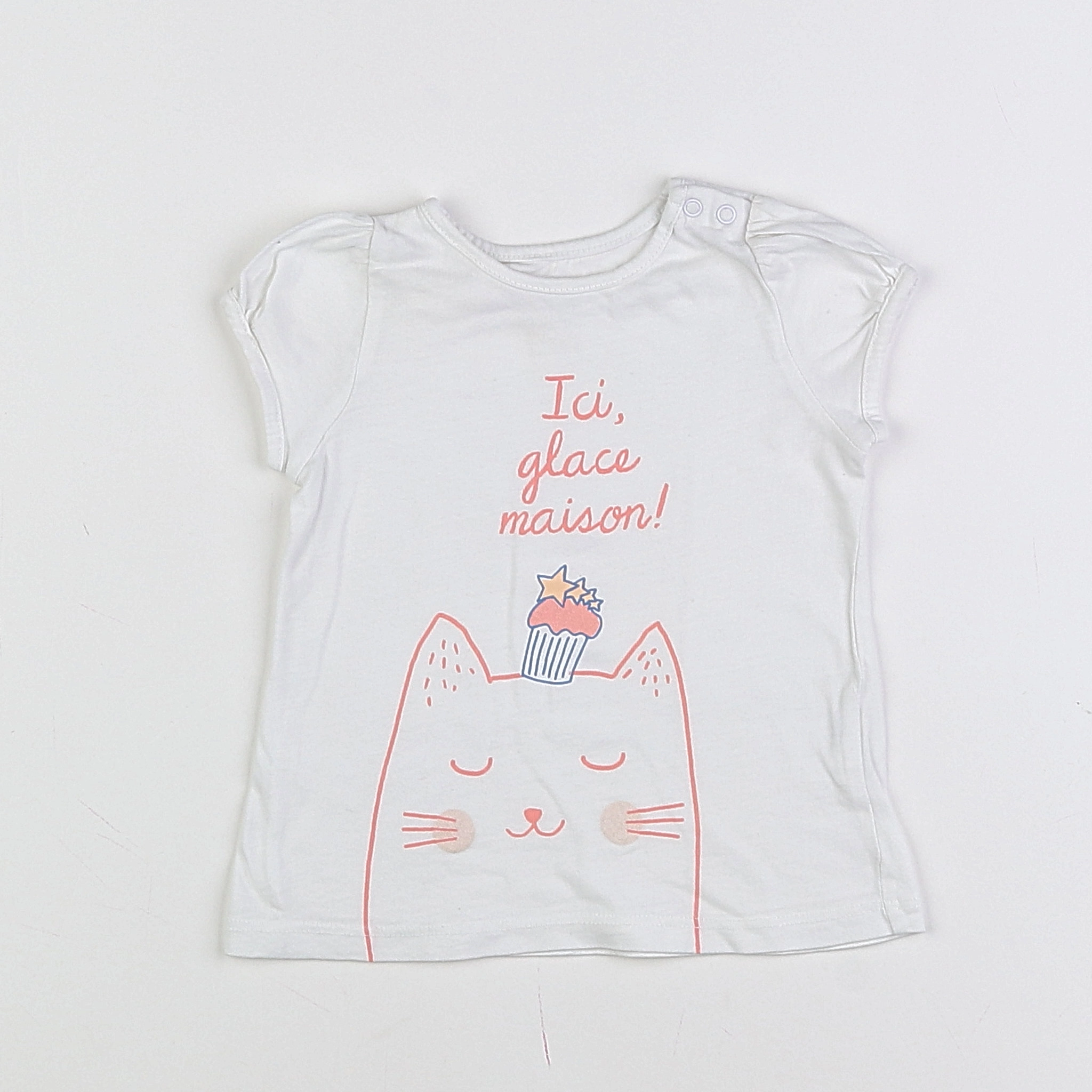 Boutchou - tee-shirt blanc, rose - 12 mois