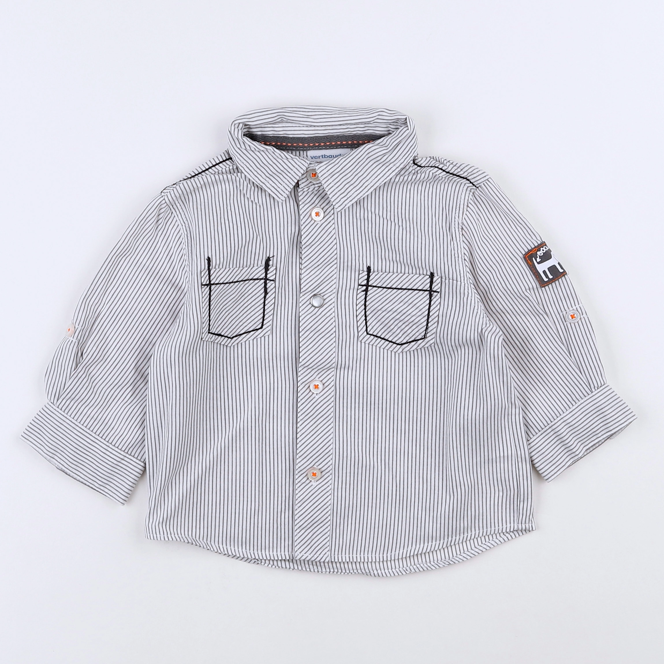 Vertbaudet - chemise blanc, gris - 12 mois