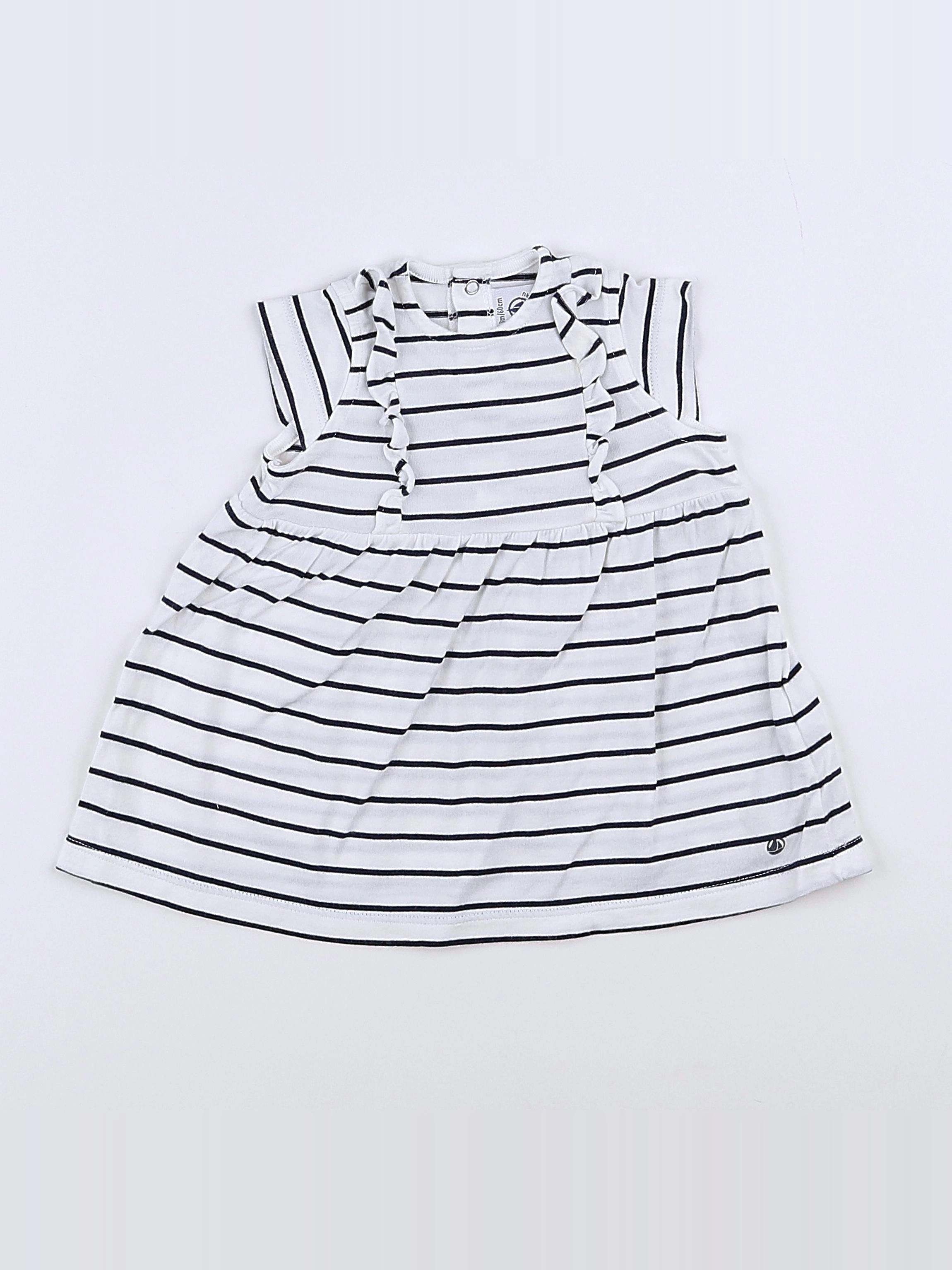 Petit Bateau - robe blanc, bleu - 3 mois