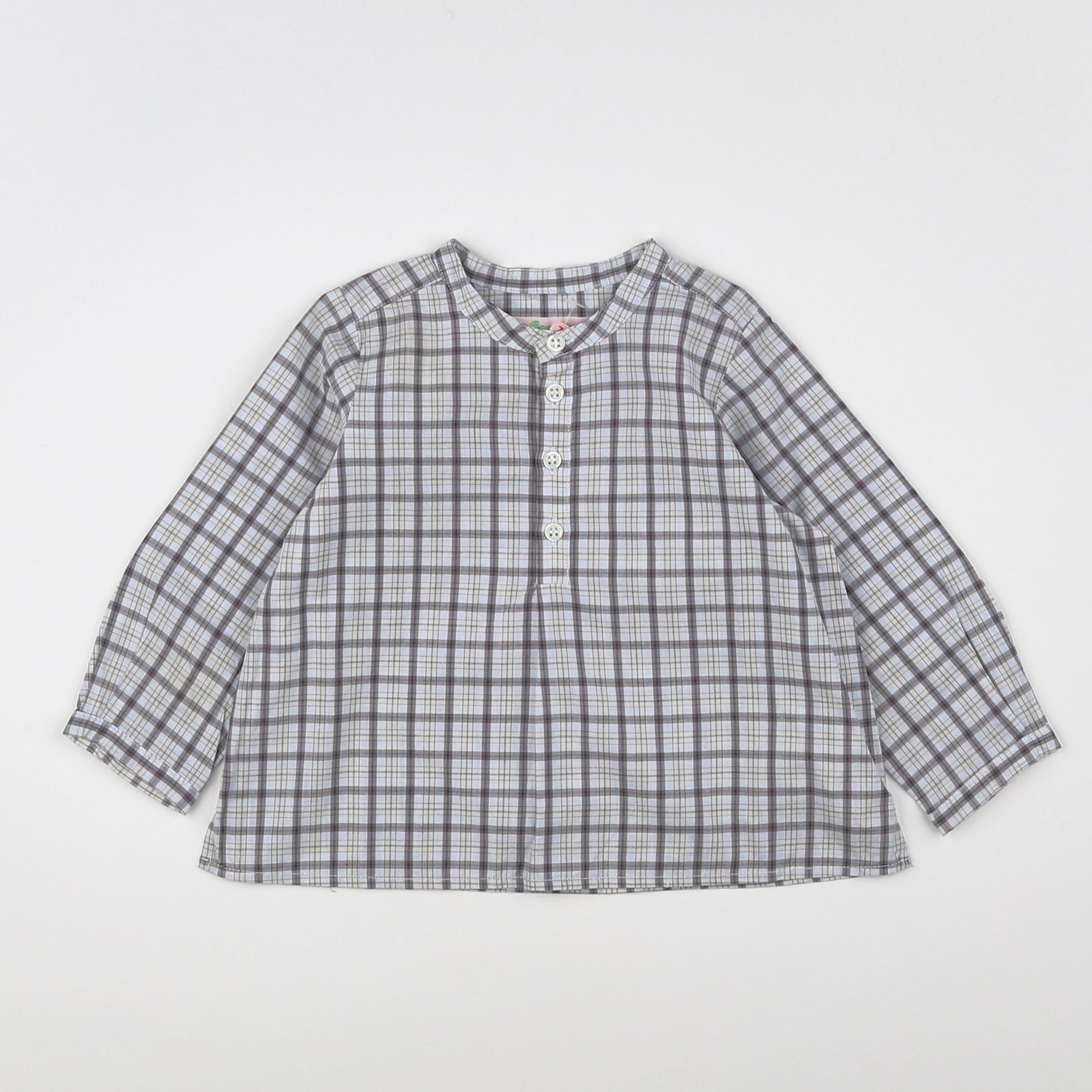 Bonpoint - chemise beige, gris - 12 mois