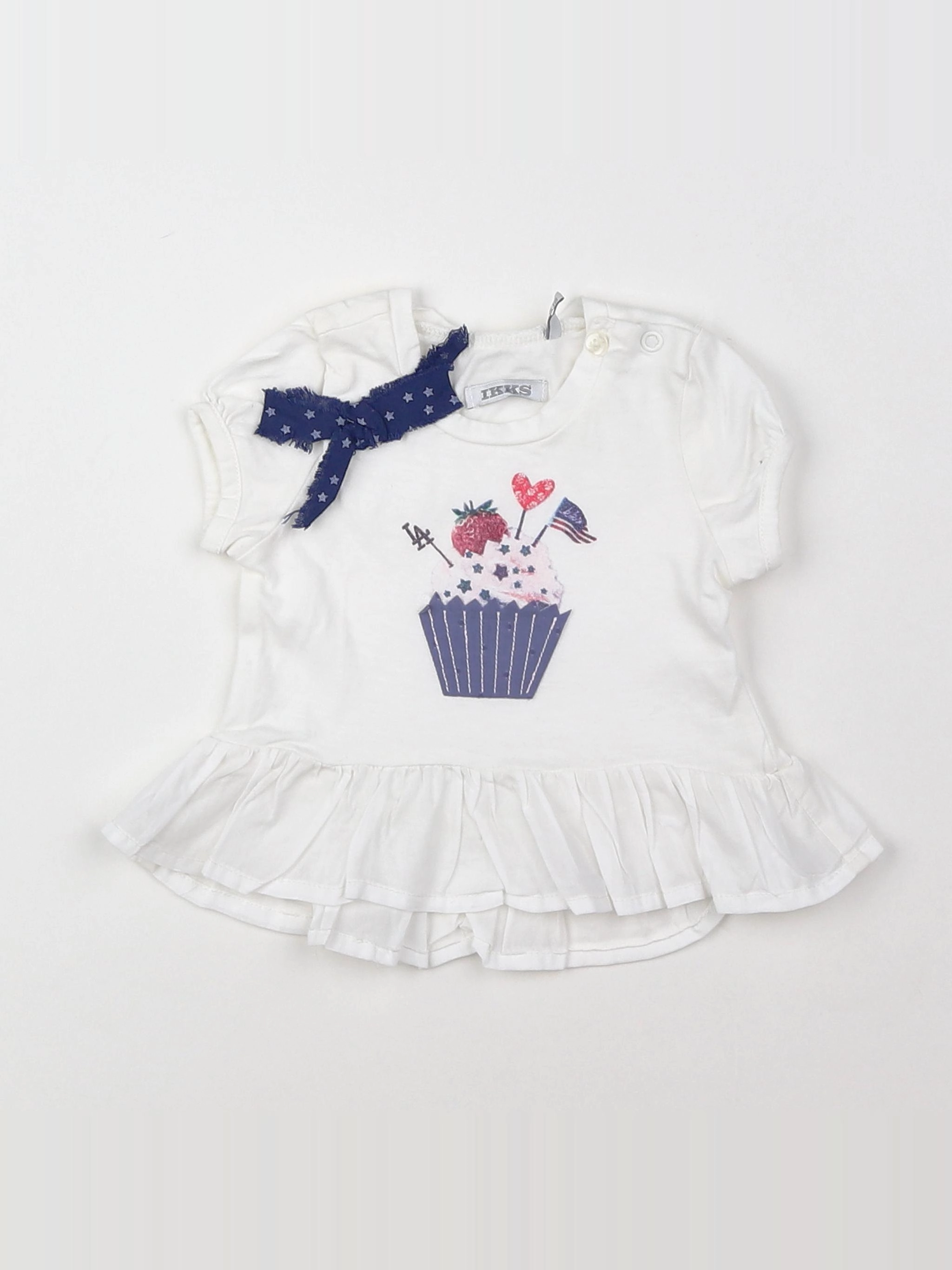 IKKS - tee-shirt blanc, bleu - 3 mois