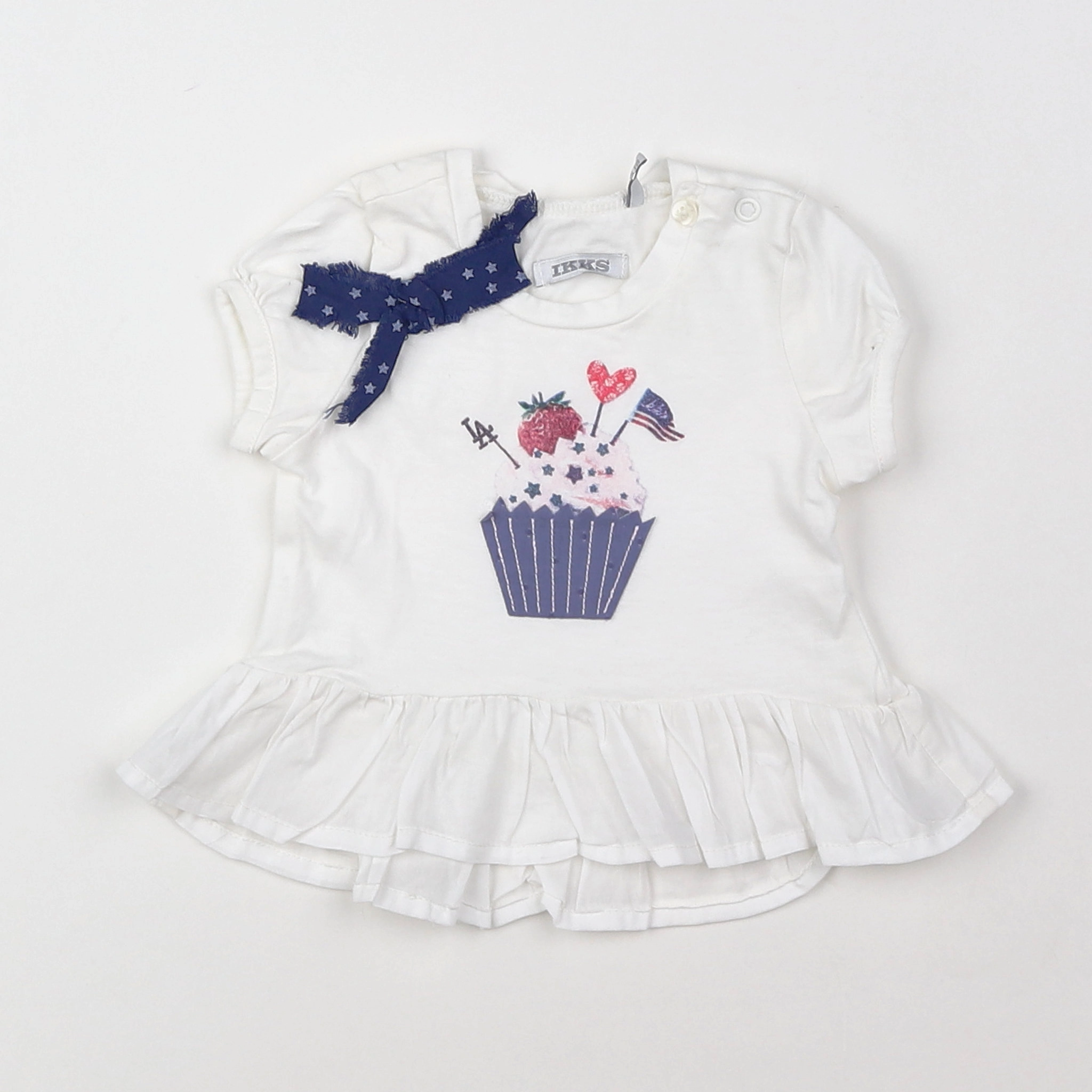 IKKS - tee-shirt blanc, bleu - 3 mois