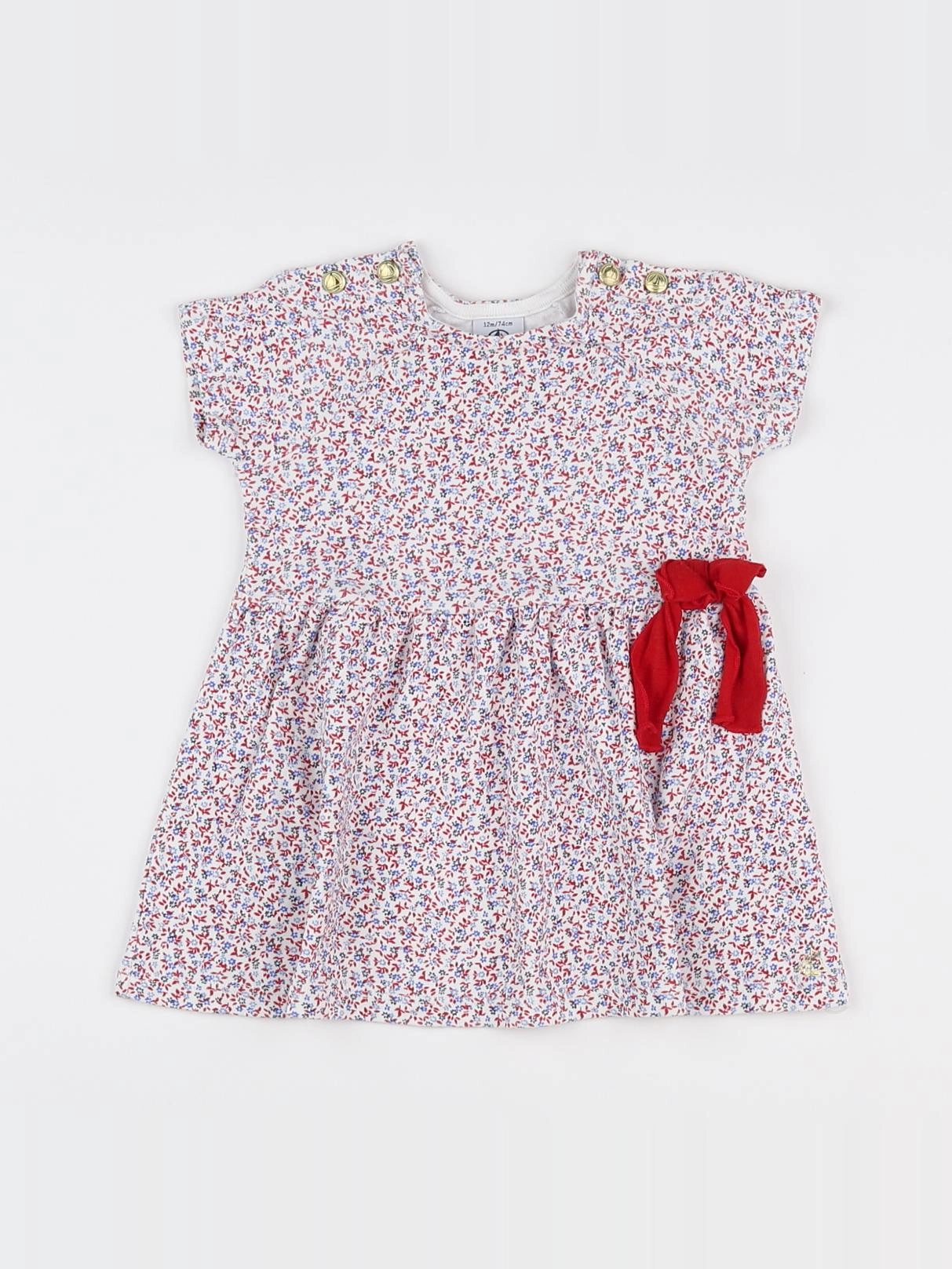 Petit Bateau - robe blanc, rouge - 12 mois