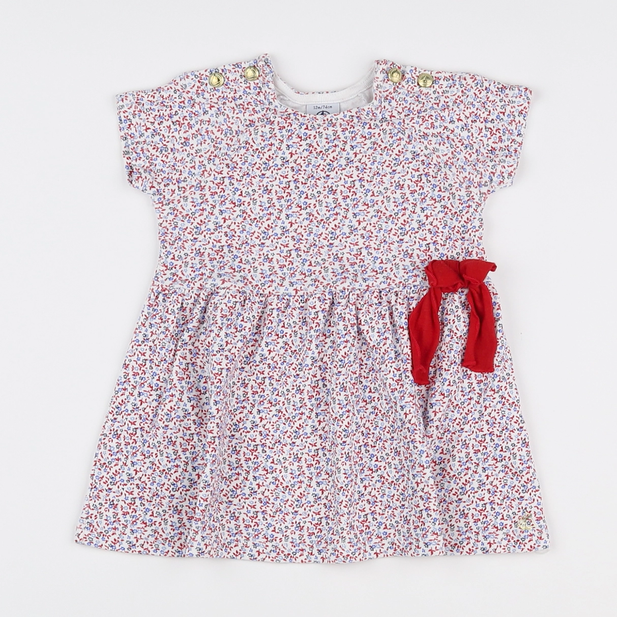 Petit Bateau - robe blanc, rouge - 12 mois