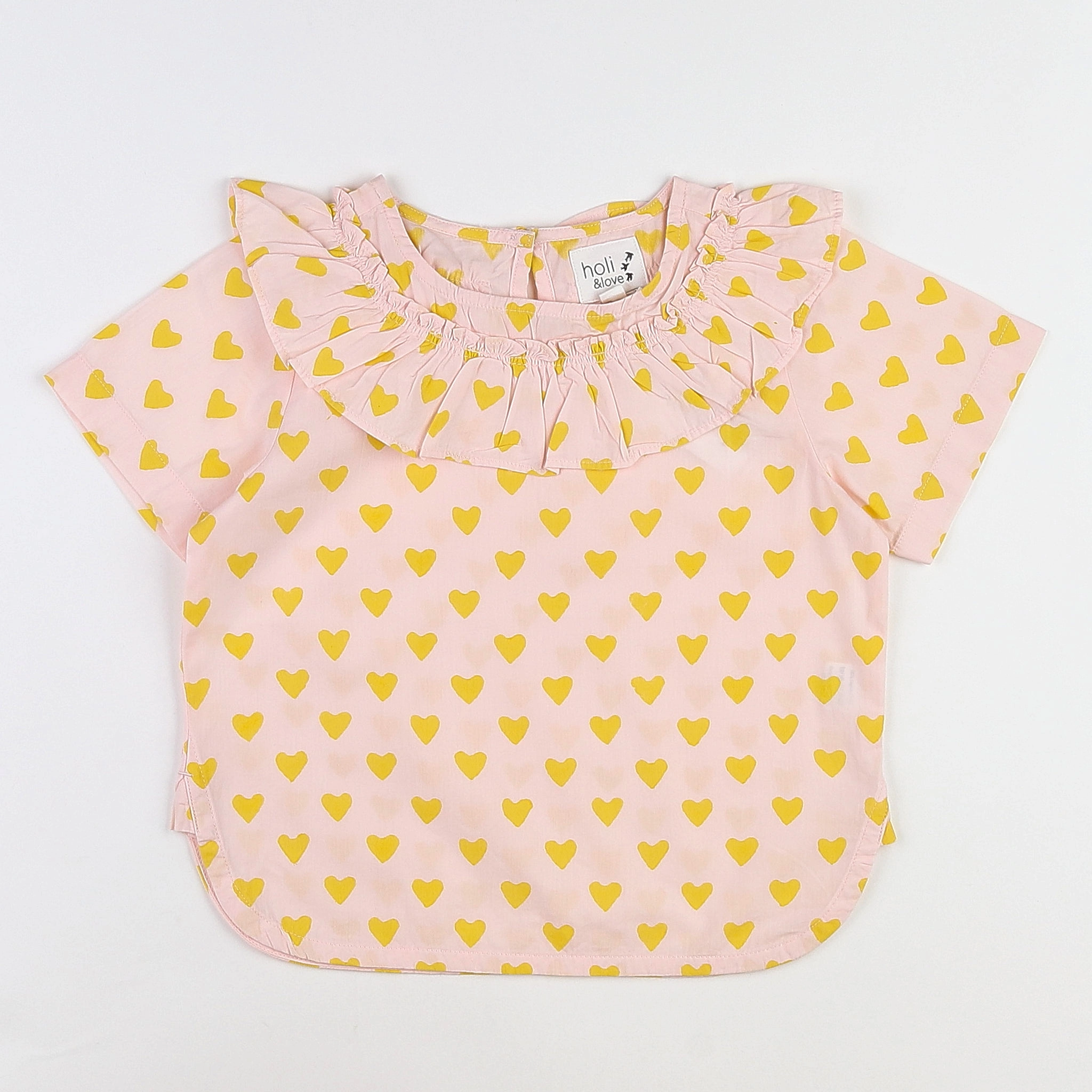 Holi & Love - blouse n°2 jaune,rose (neuf) - 8/9 ans