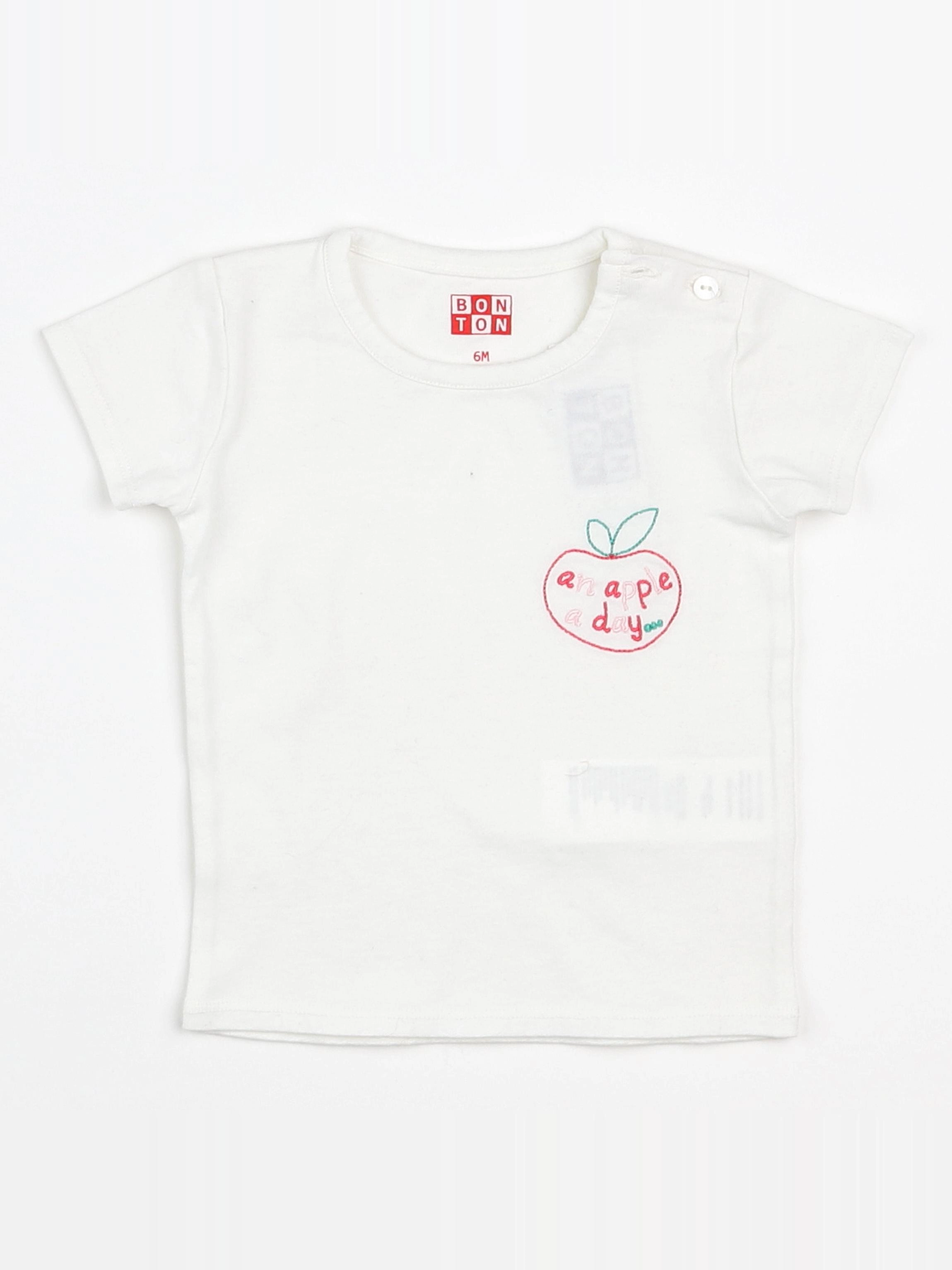 Bonton - tee-shirt blanc, rouge (neuf) - 6 mois
