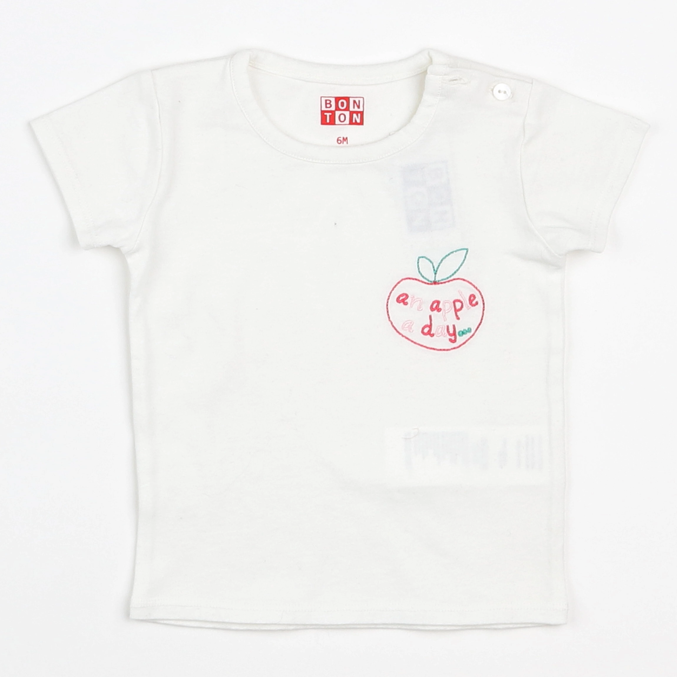 Bonton - tee-shirt blanc, rouge (neuf) - 6 mois