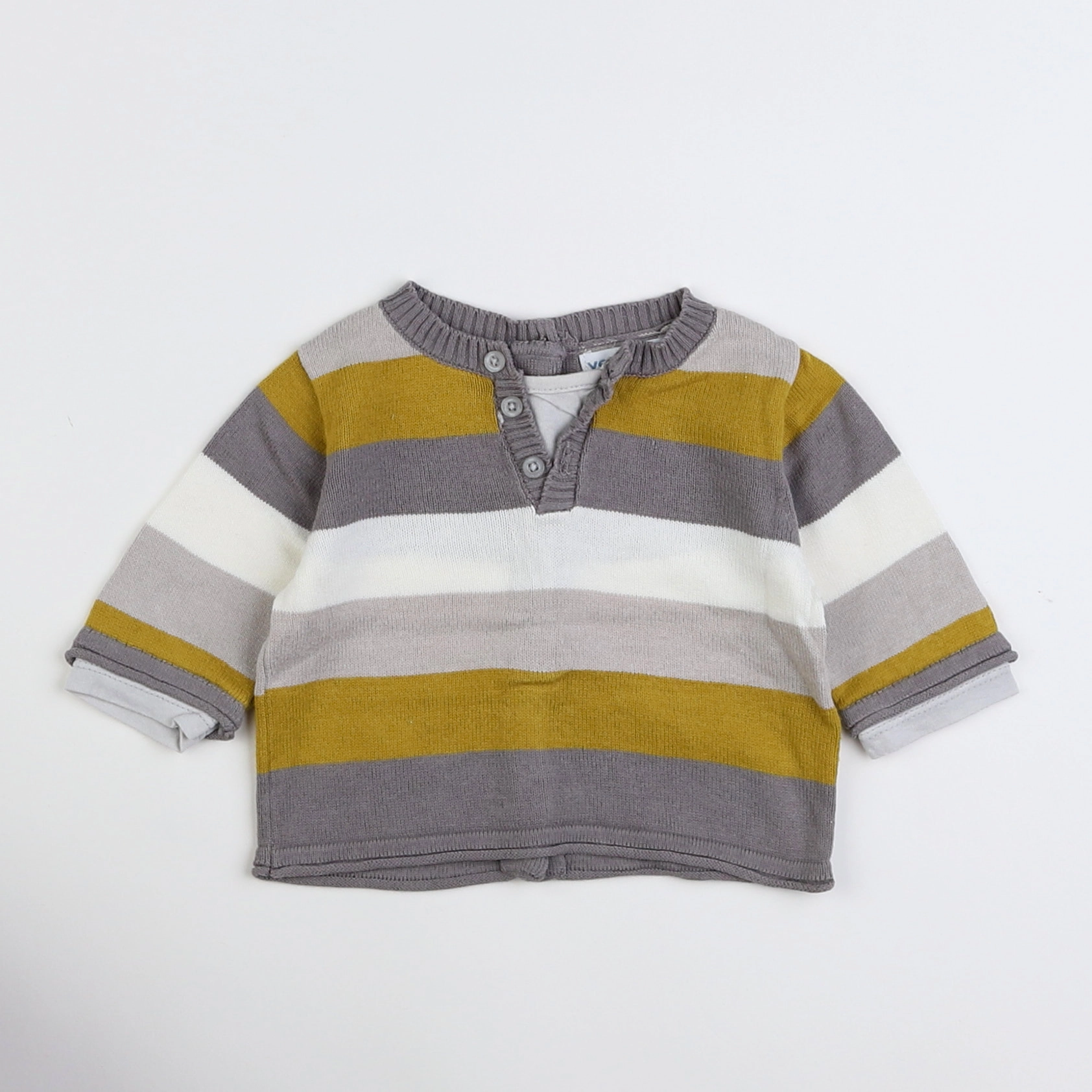 Vertbaudet - pull gris, jaune, multicolore - 3 mois