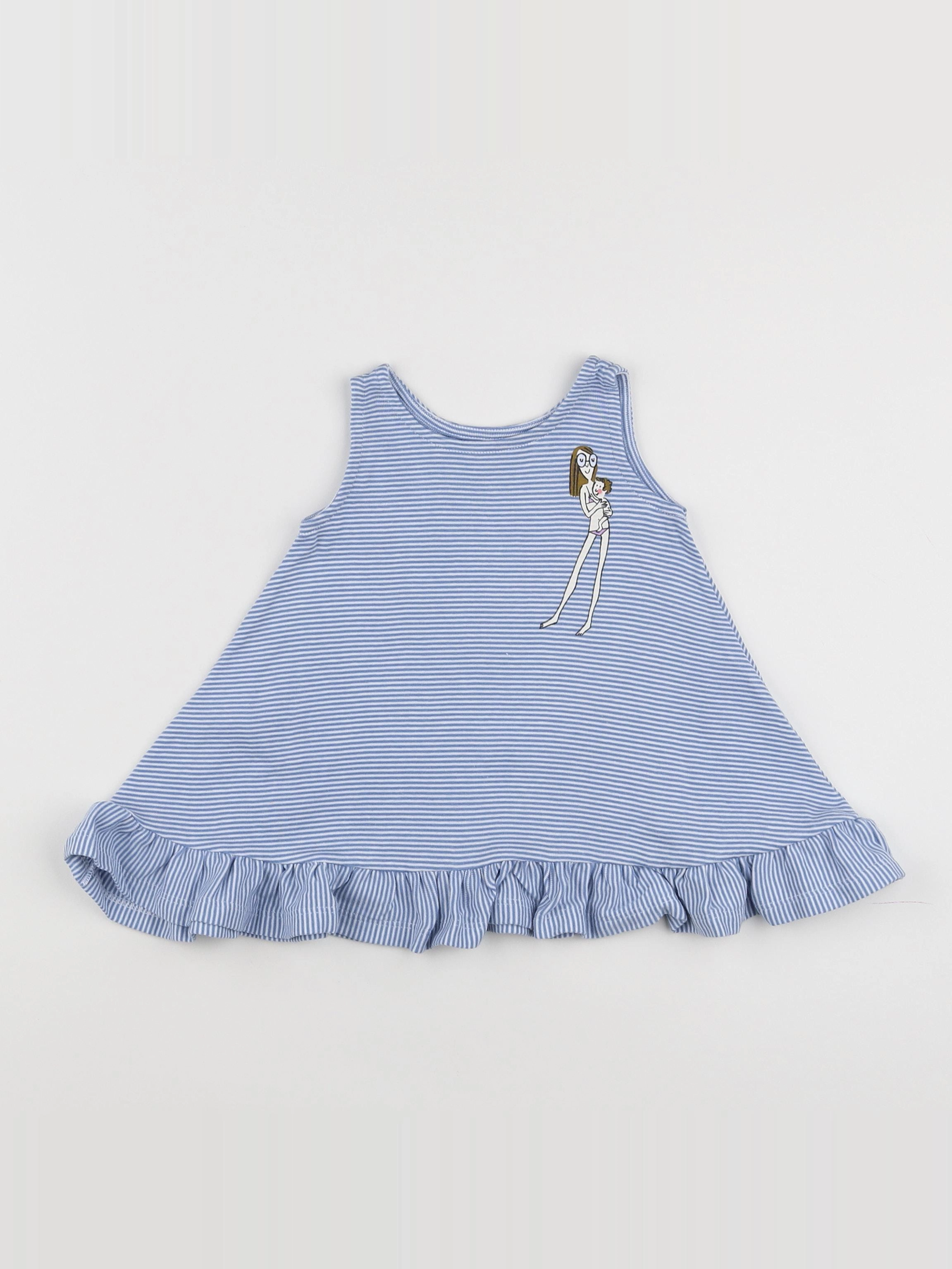 Petit Bateau - robe blanc, bleu - 6 mois