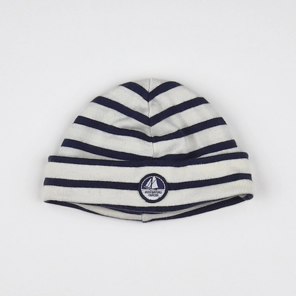 Petit Bateau - bonnet blanc, bleu - 3/6 mois