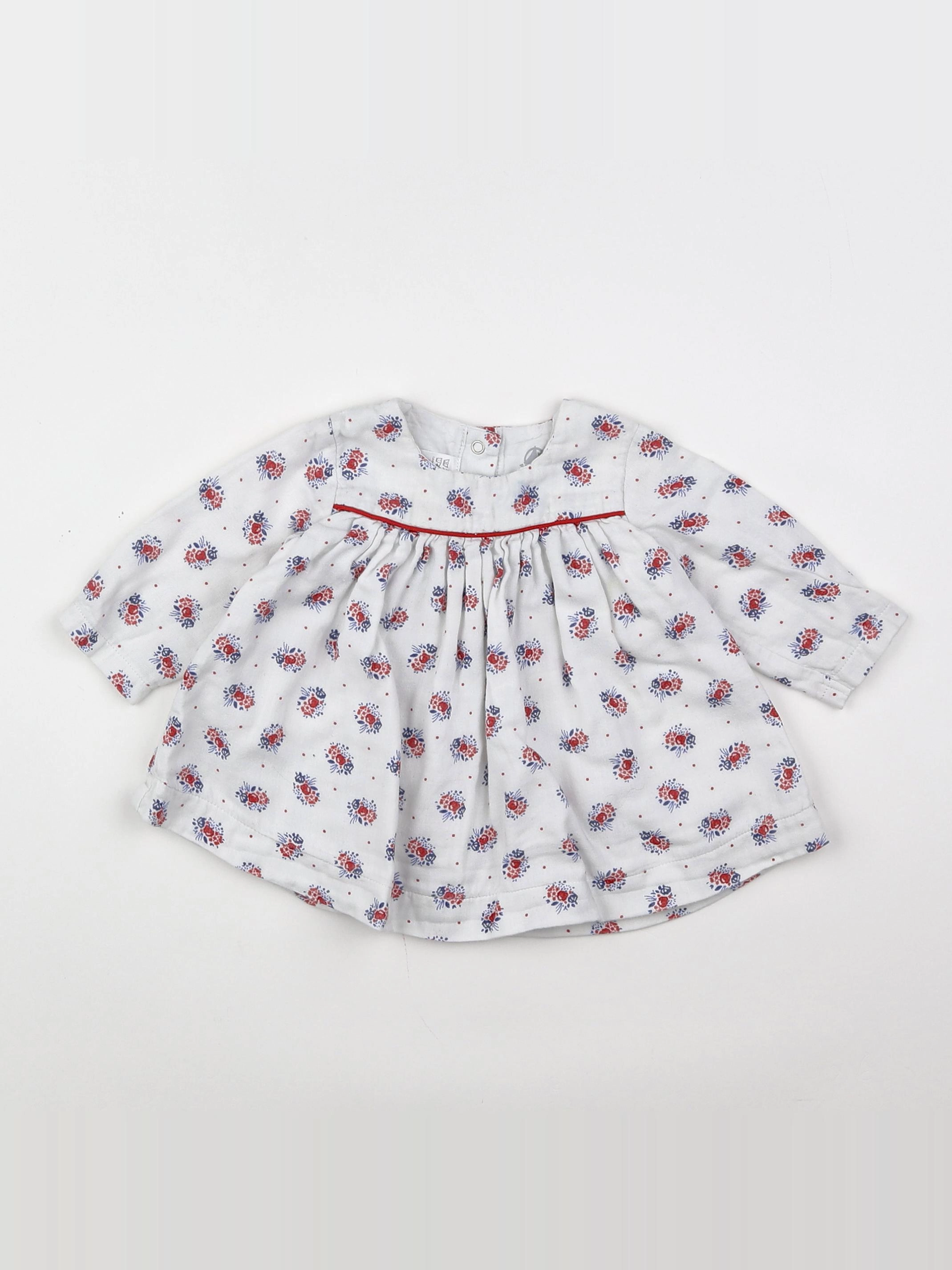 Petit Bateau - robe blanc, bleu - 3 mois