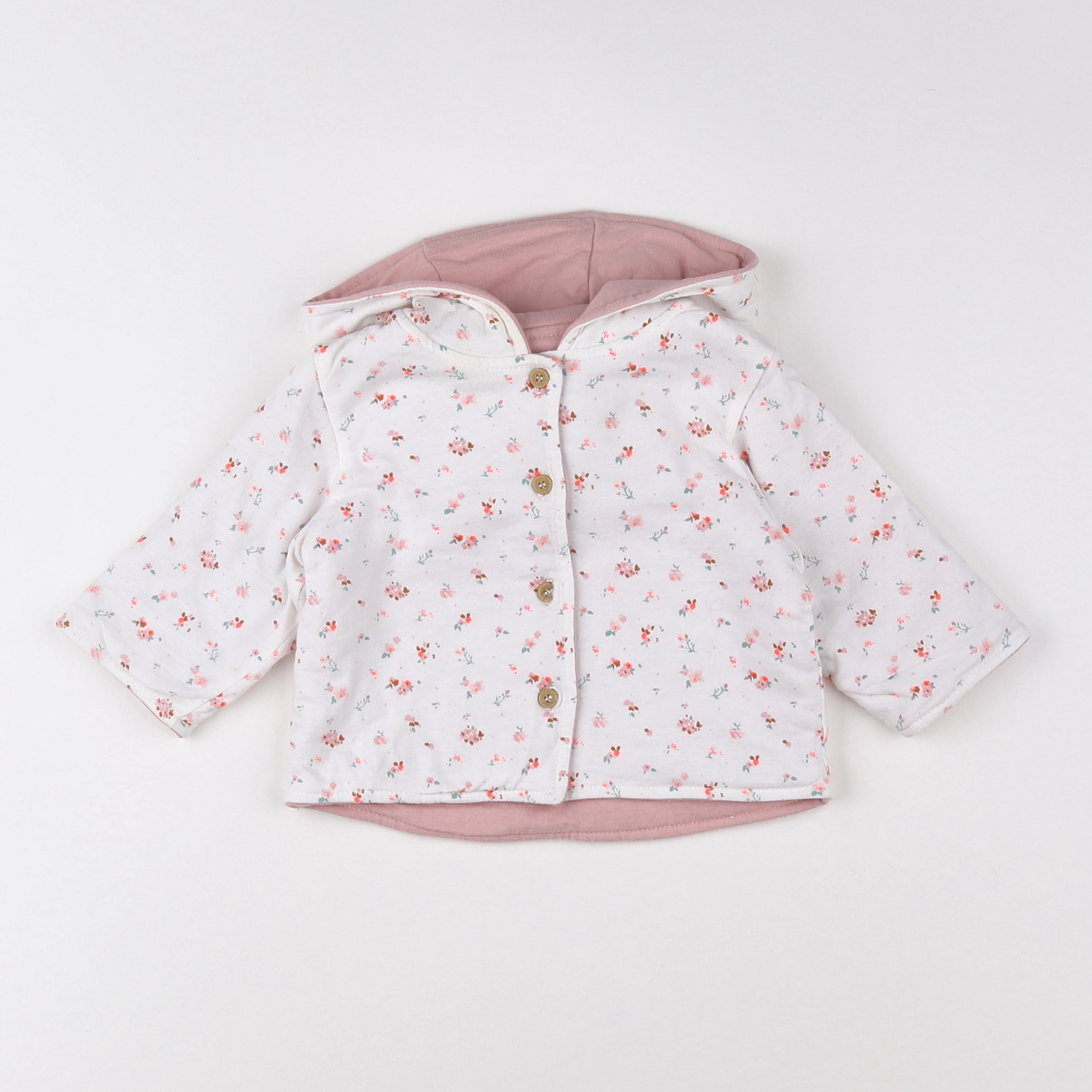 Vertbaudet - sweat réversible blanc, rose - 3 mois