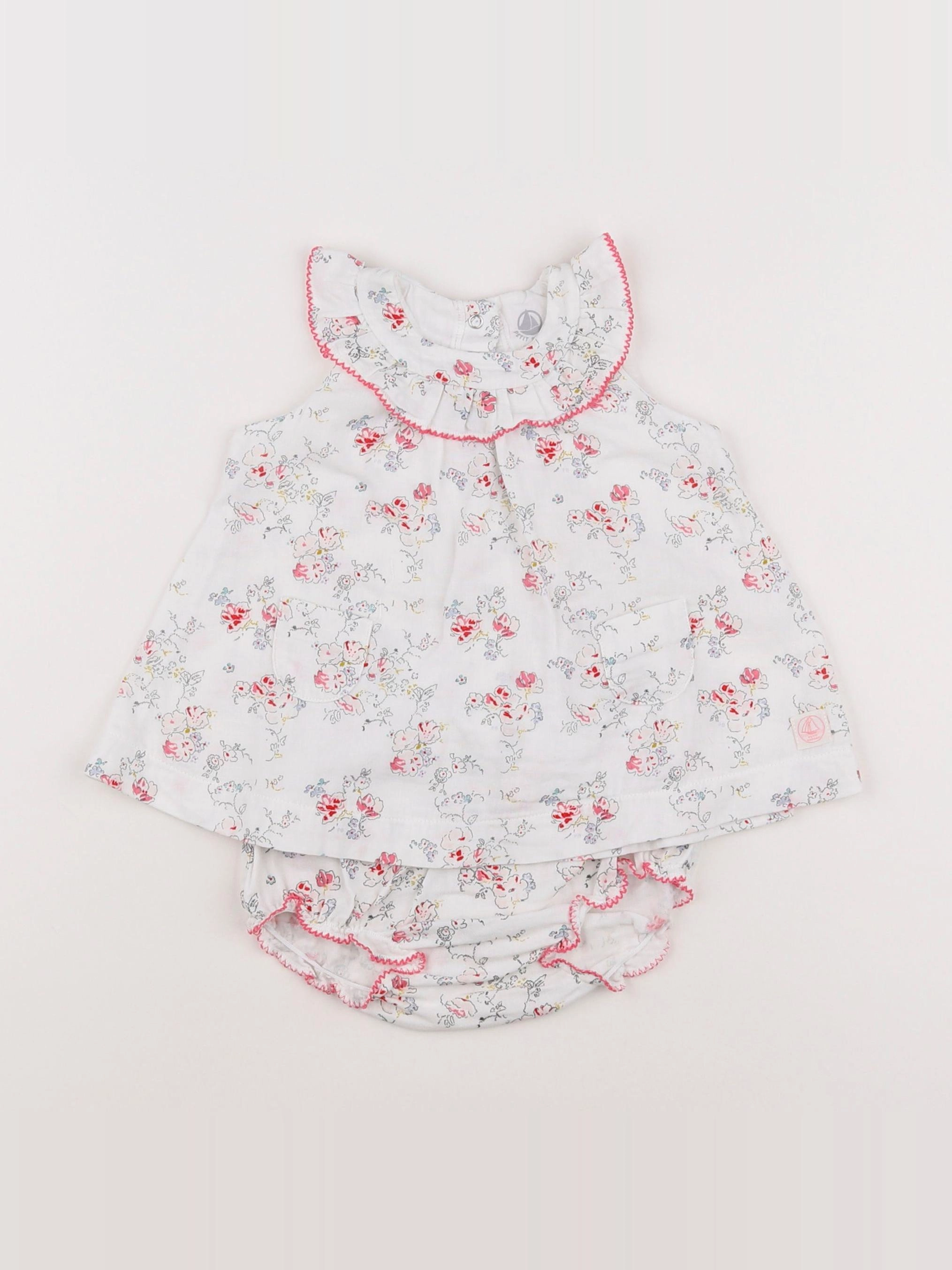 Petit Bateau - robe blanc, rose - 3 mois