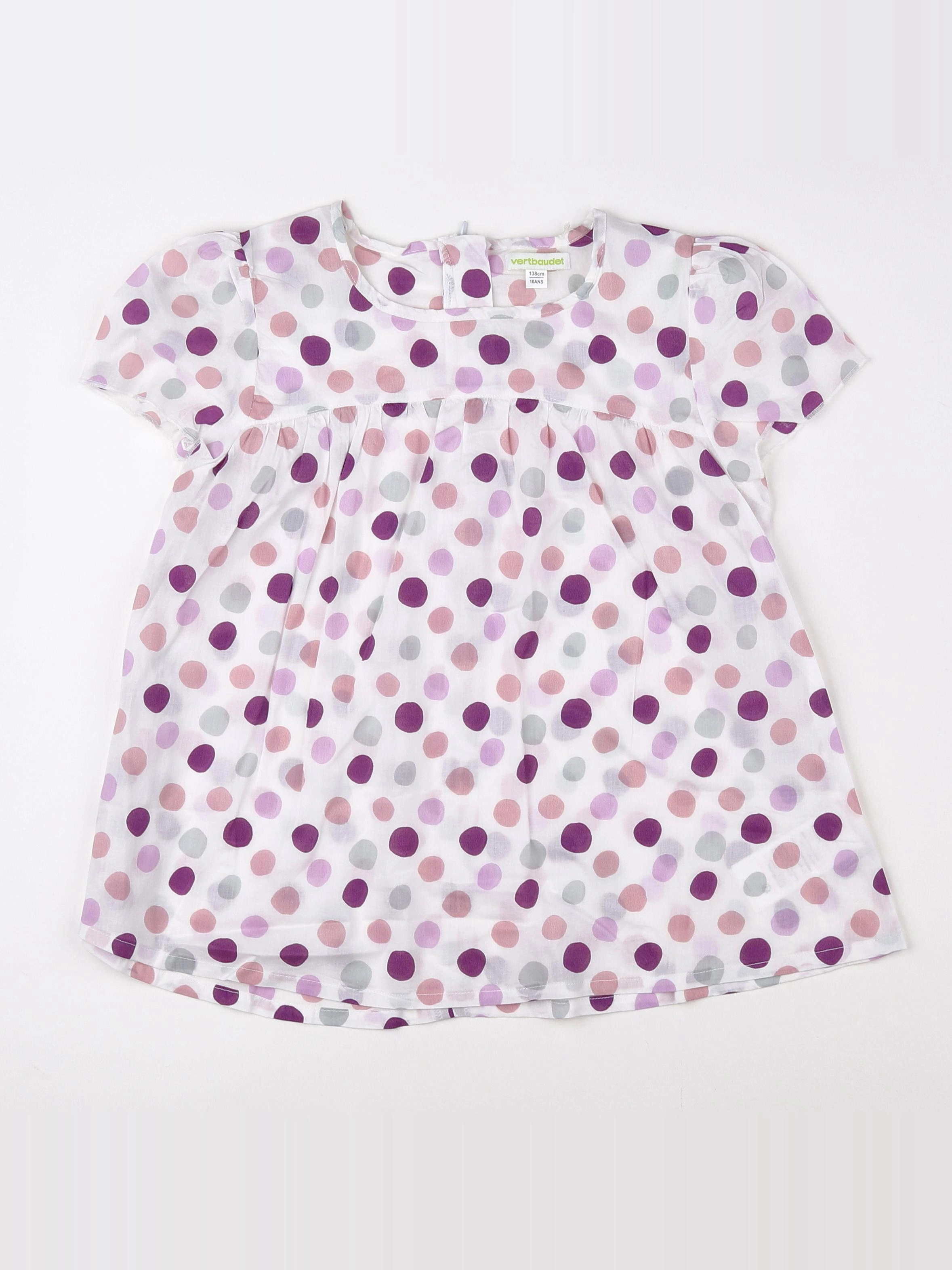 Vertbaudet - blouse blanc, violet (état neuf) - 10 ans
