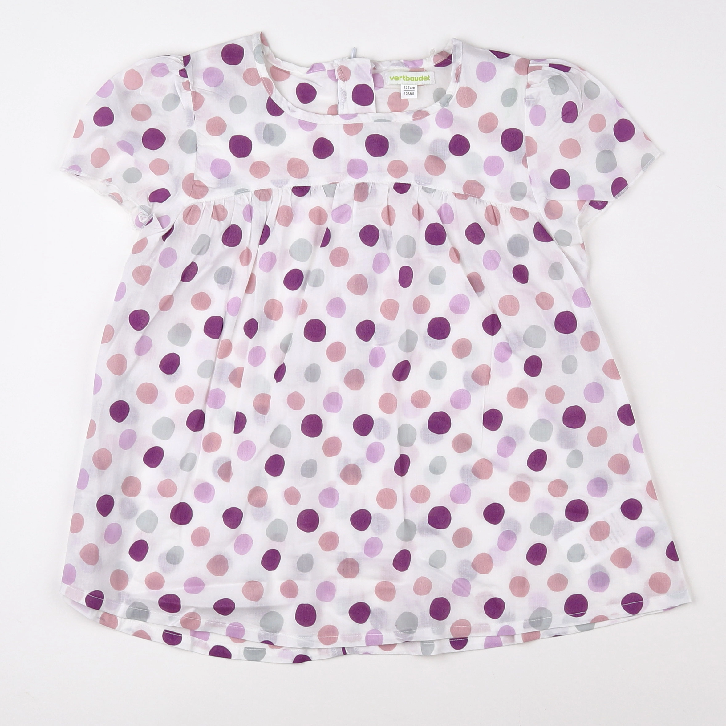 Vertbaudet - blouse blanc, violet (état neuf) - 10 ans