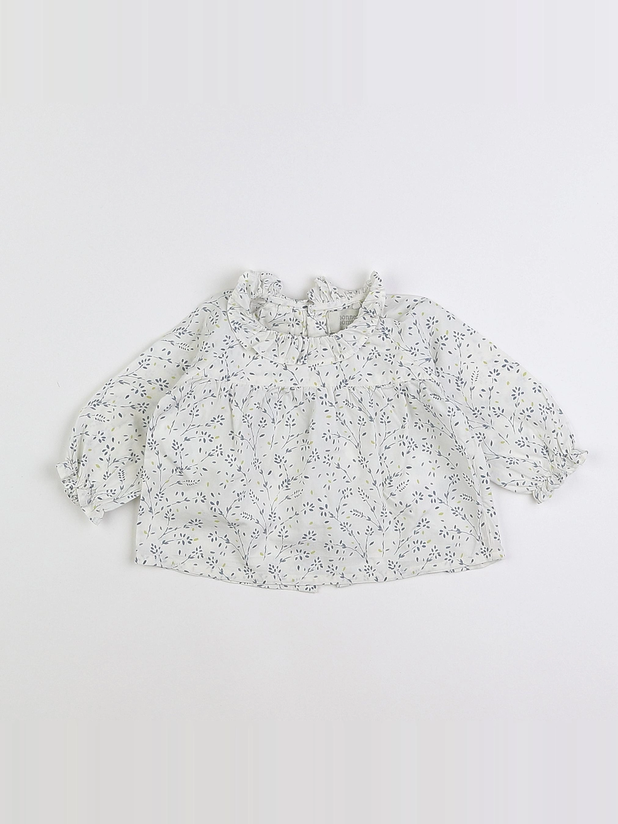 Bonnet à Pompon - blouse blanc - 6 mois