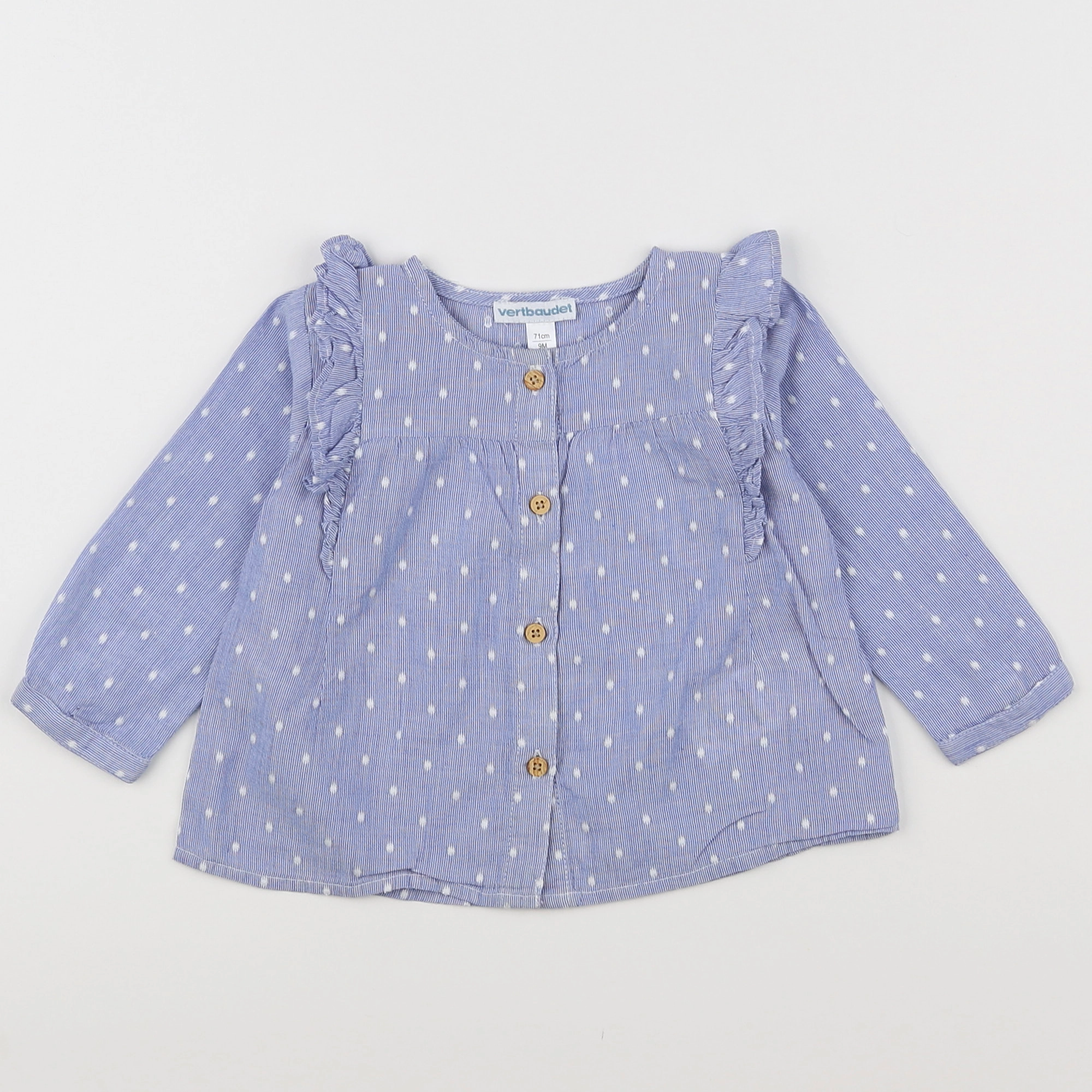 Vertbaudet - blouse bleu, blanc - 9 mois