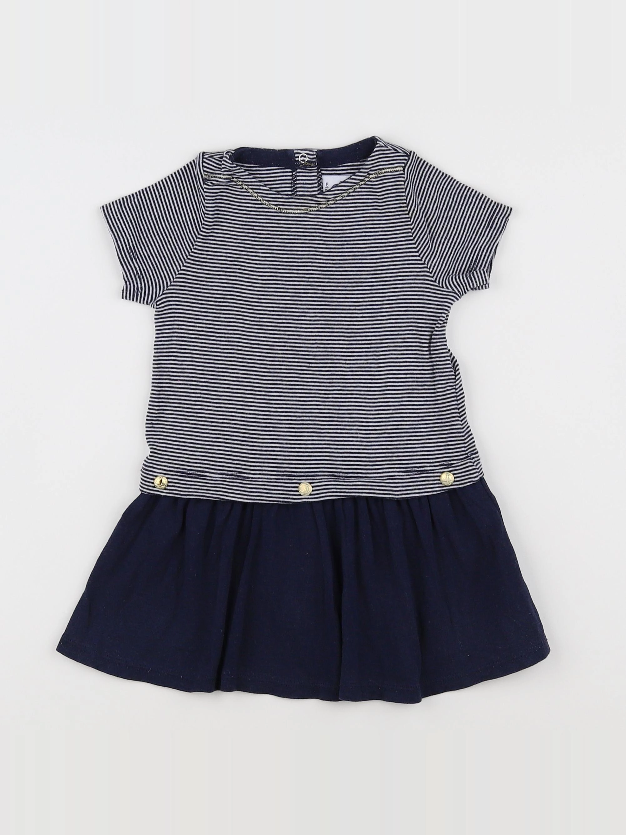 Petit Bateau - robe blanc, bleu - 18 mois