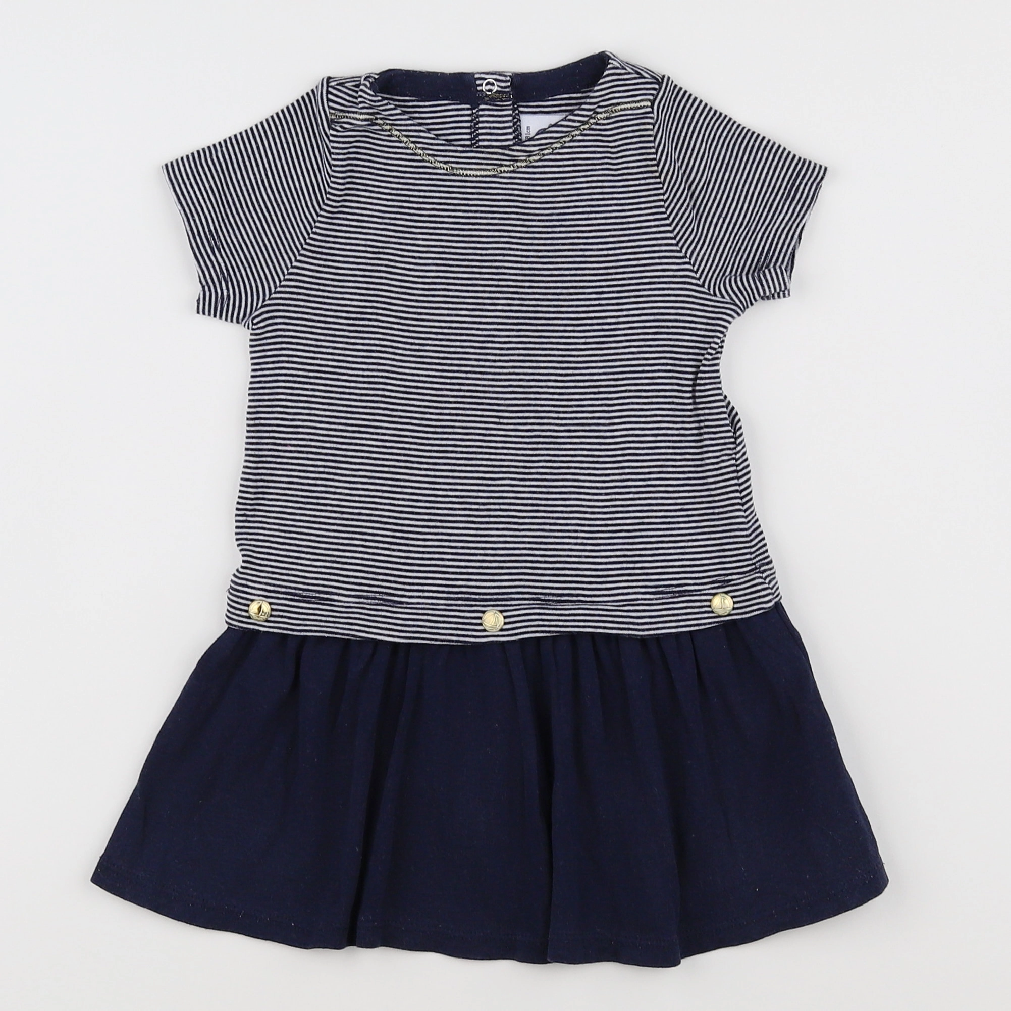 Petit Bateau - robe blanc, bleu - 18 mois