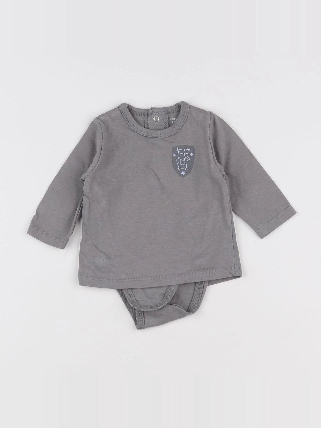 Vertbaudet - body tee-shirt gris - 3 mois