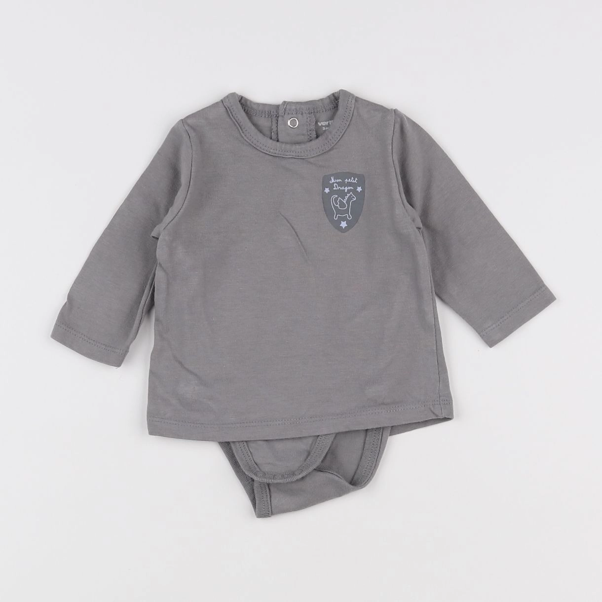 Vertbaudet - body tee-shirt gris - 3 mois