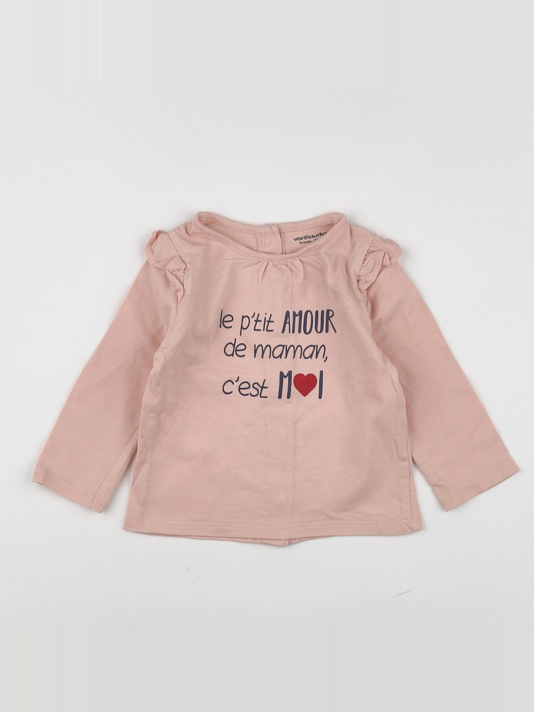 Vertbaudet - tee-shirt rose - 9 mois