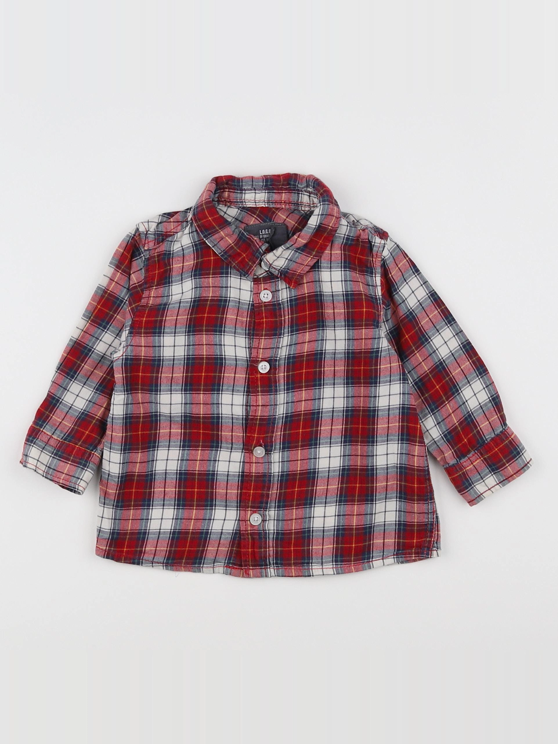 H&M - chemise rouge, blanc - 6/9 mois