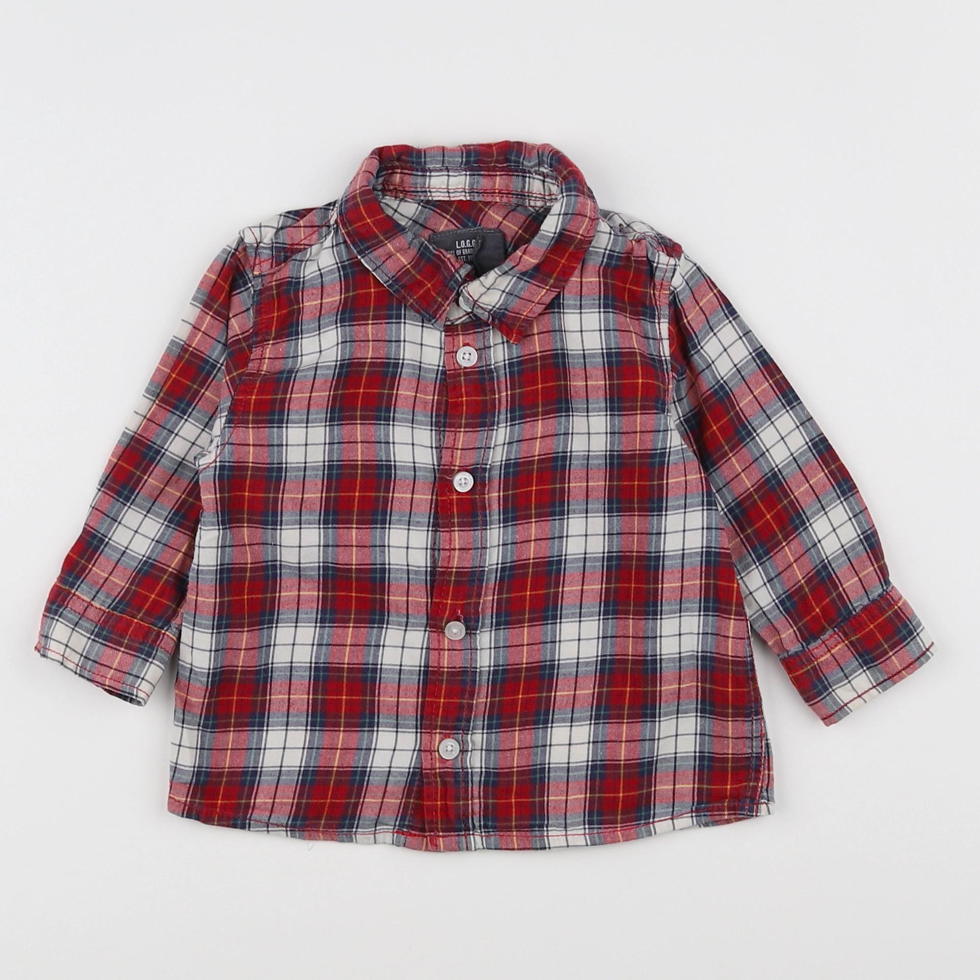 H&M - chemise rouge, blanc - 6/9 mois
