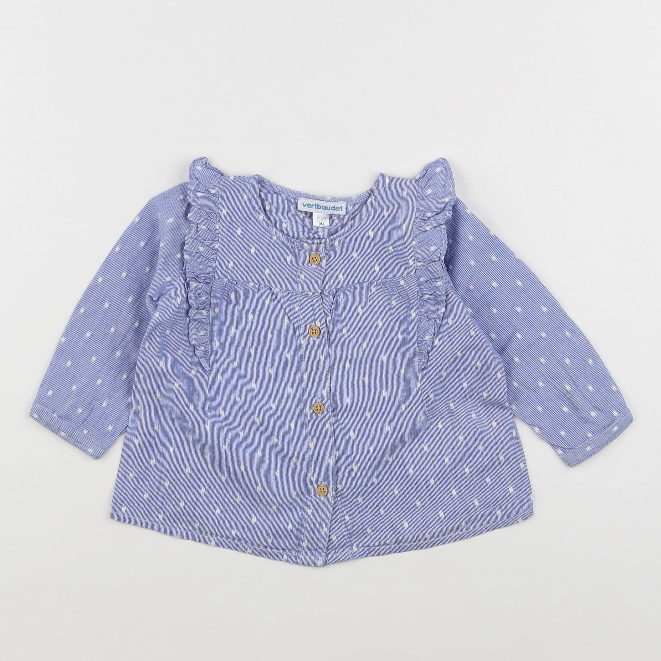 Vertbaudet - blouse bleu, blanc - 9 mois