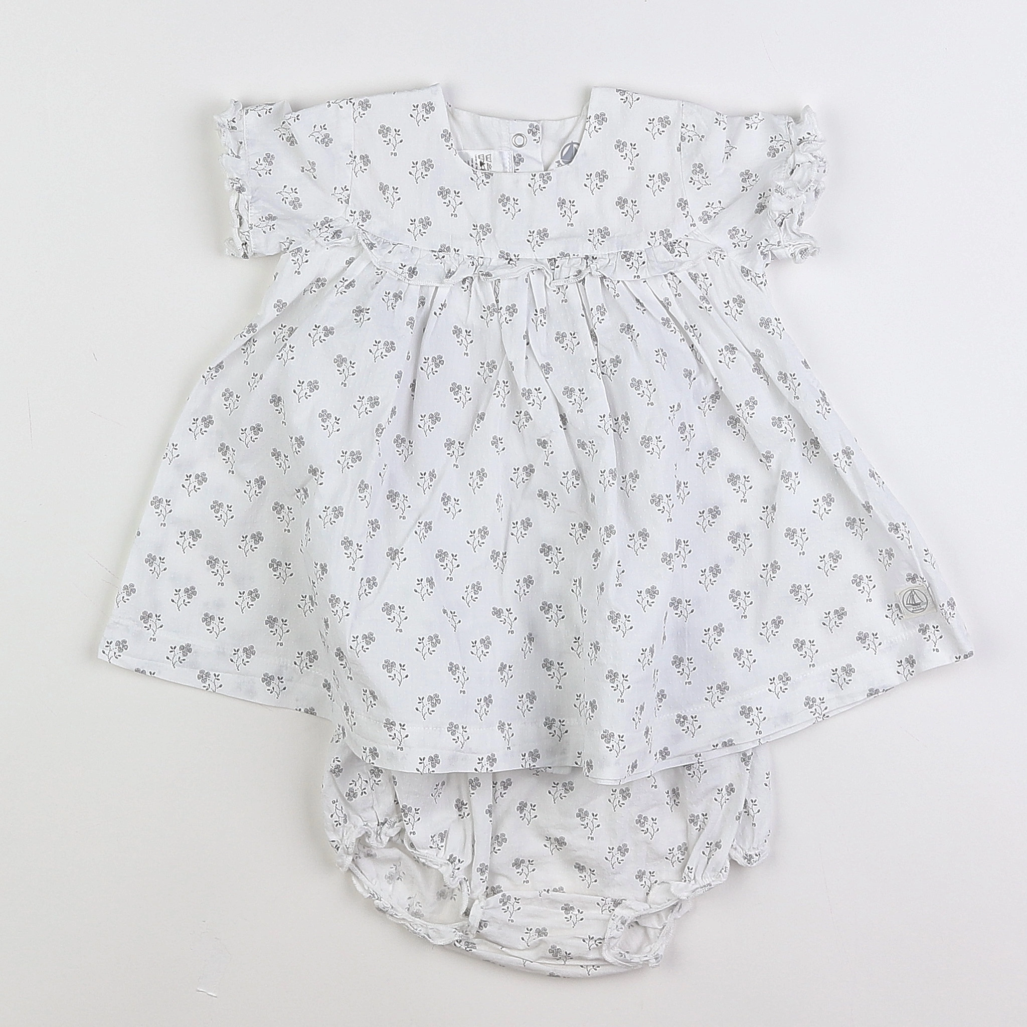 Petit Bateau - robe blanc, gris - 12 mois