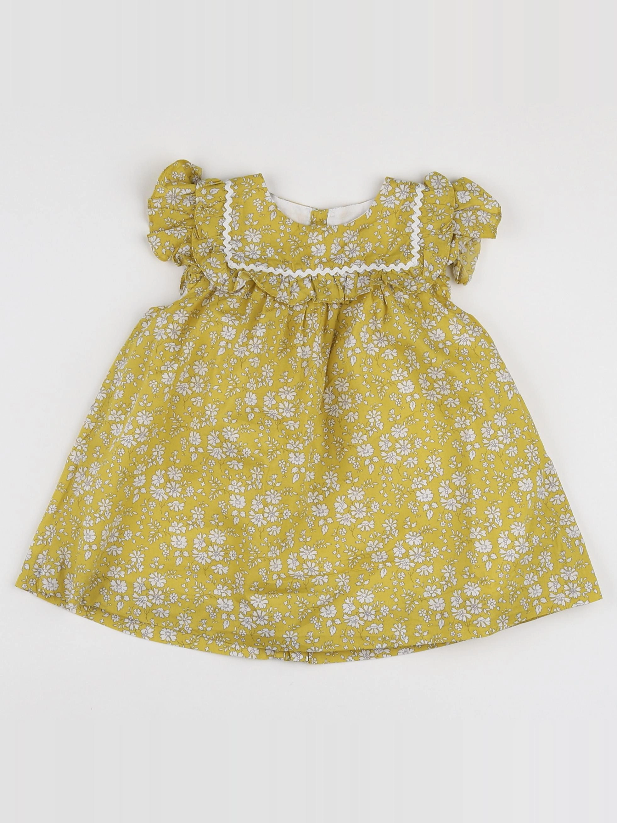 Jacadi - robe jaune, blanc - 12 mois