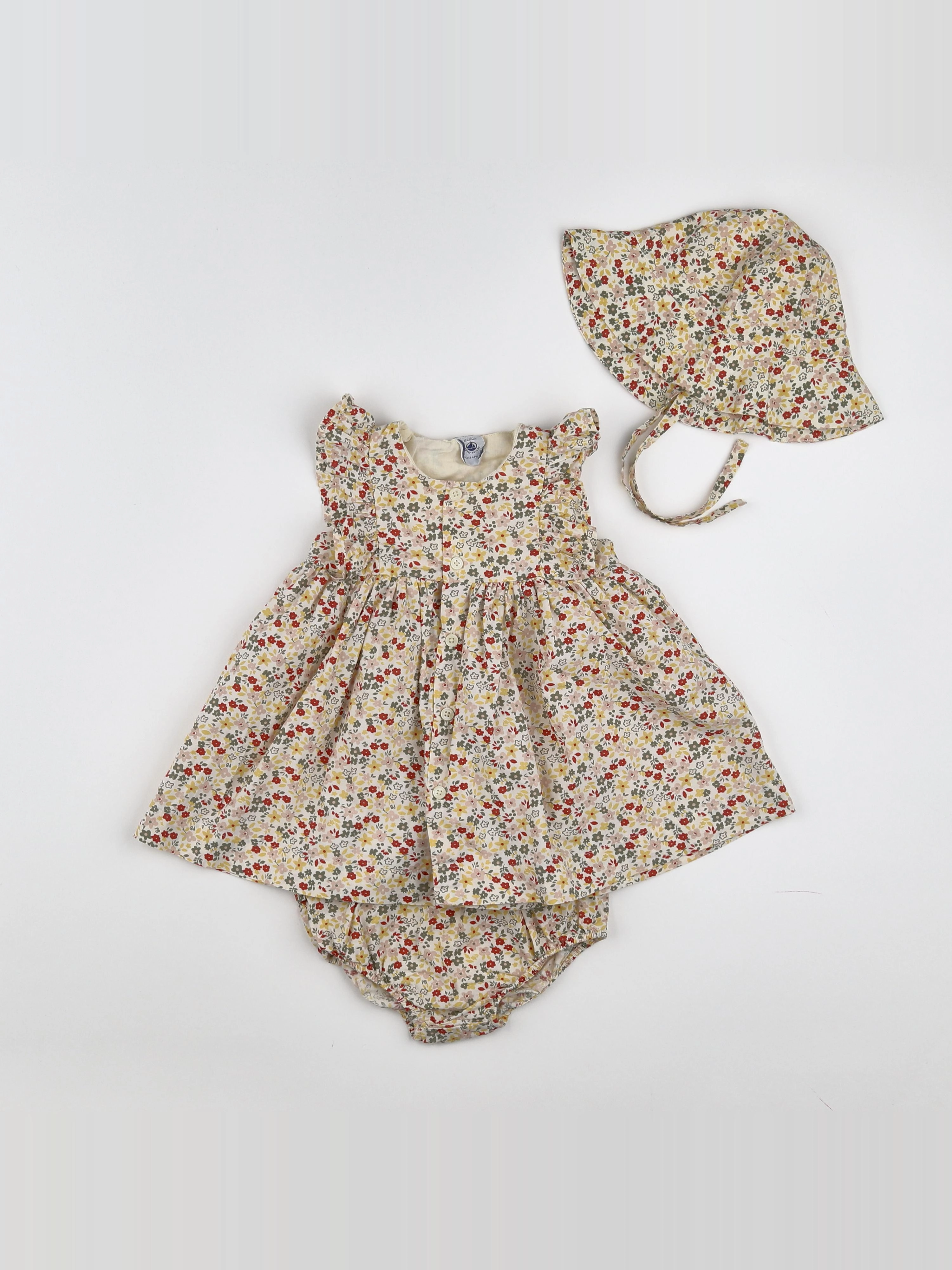 Petit Bateau - robe jaune, blanc - 12 mois