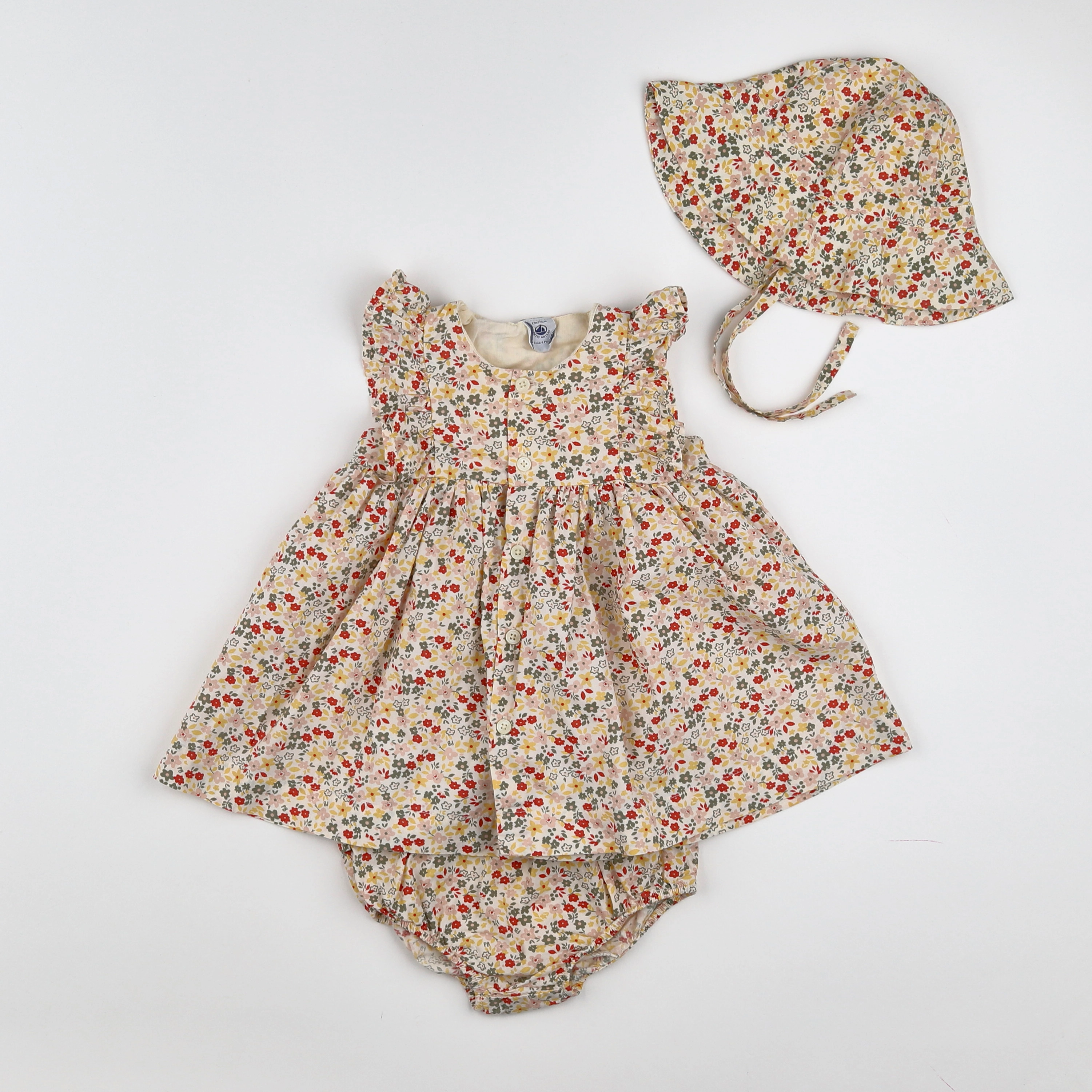 Petit Bateau - robe jaune, blanc - 12 mois