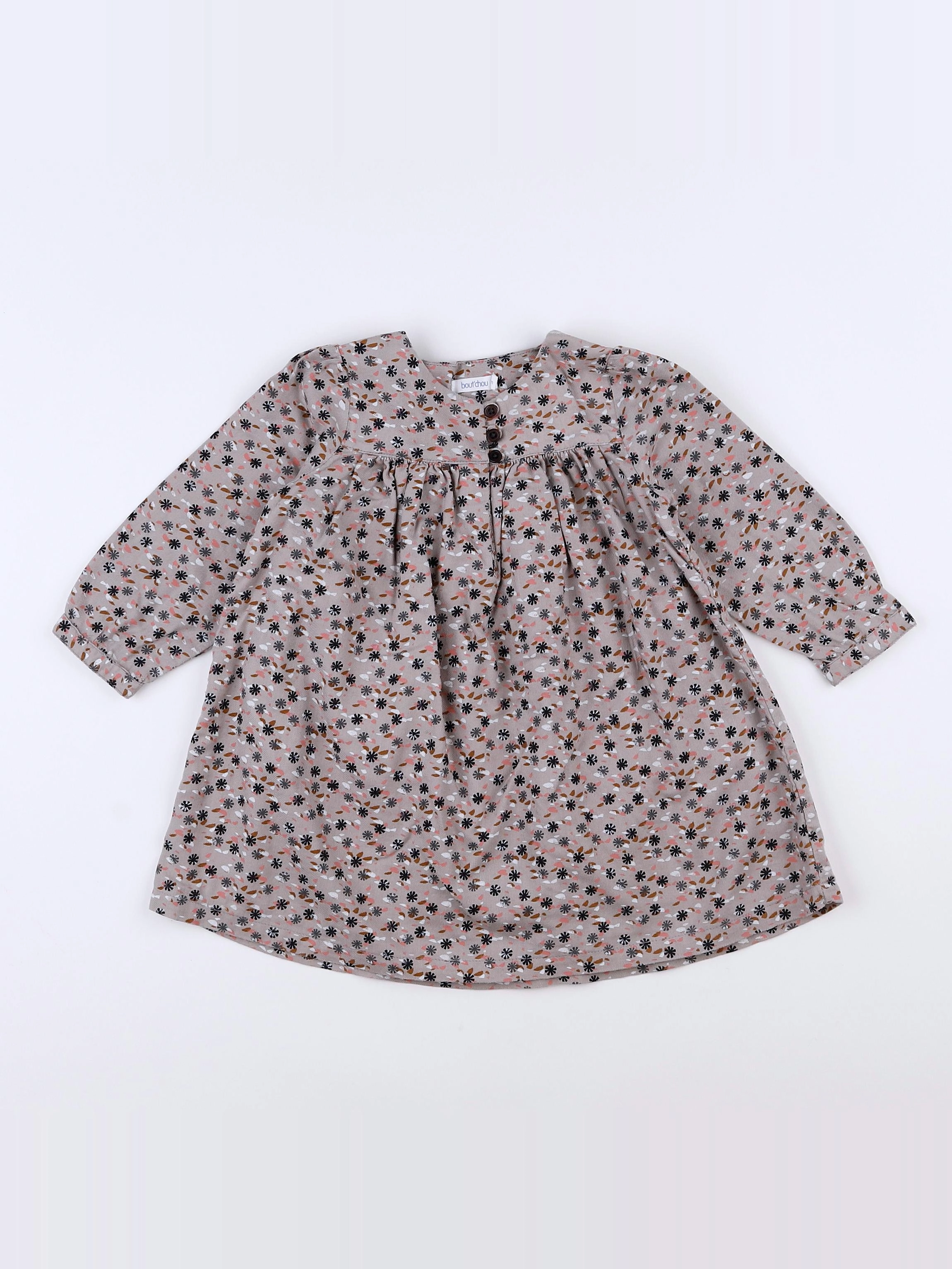 Boutchou - robe gris, rose - 12 mois