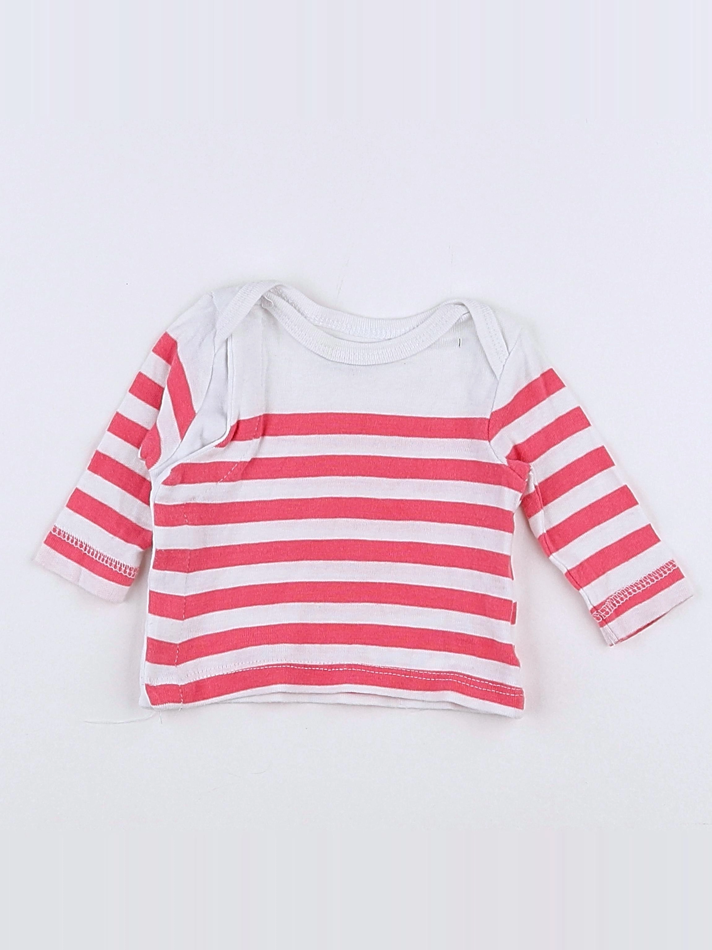 Vertbaudet - tee-shirt blanc, rose - 1 mois