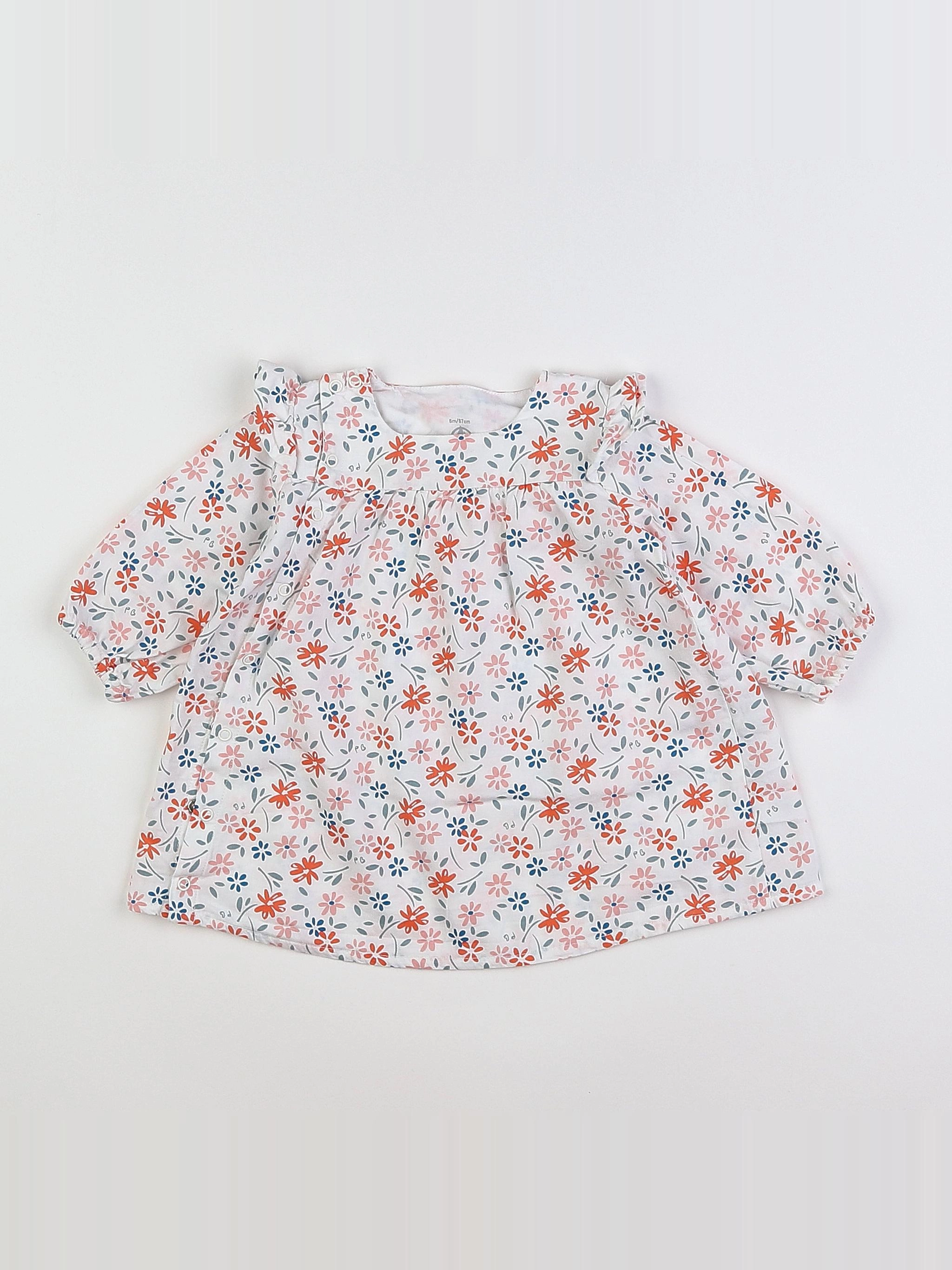 Petit Bateau - robe blanc, rouge - 6 mois