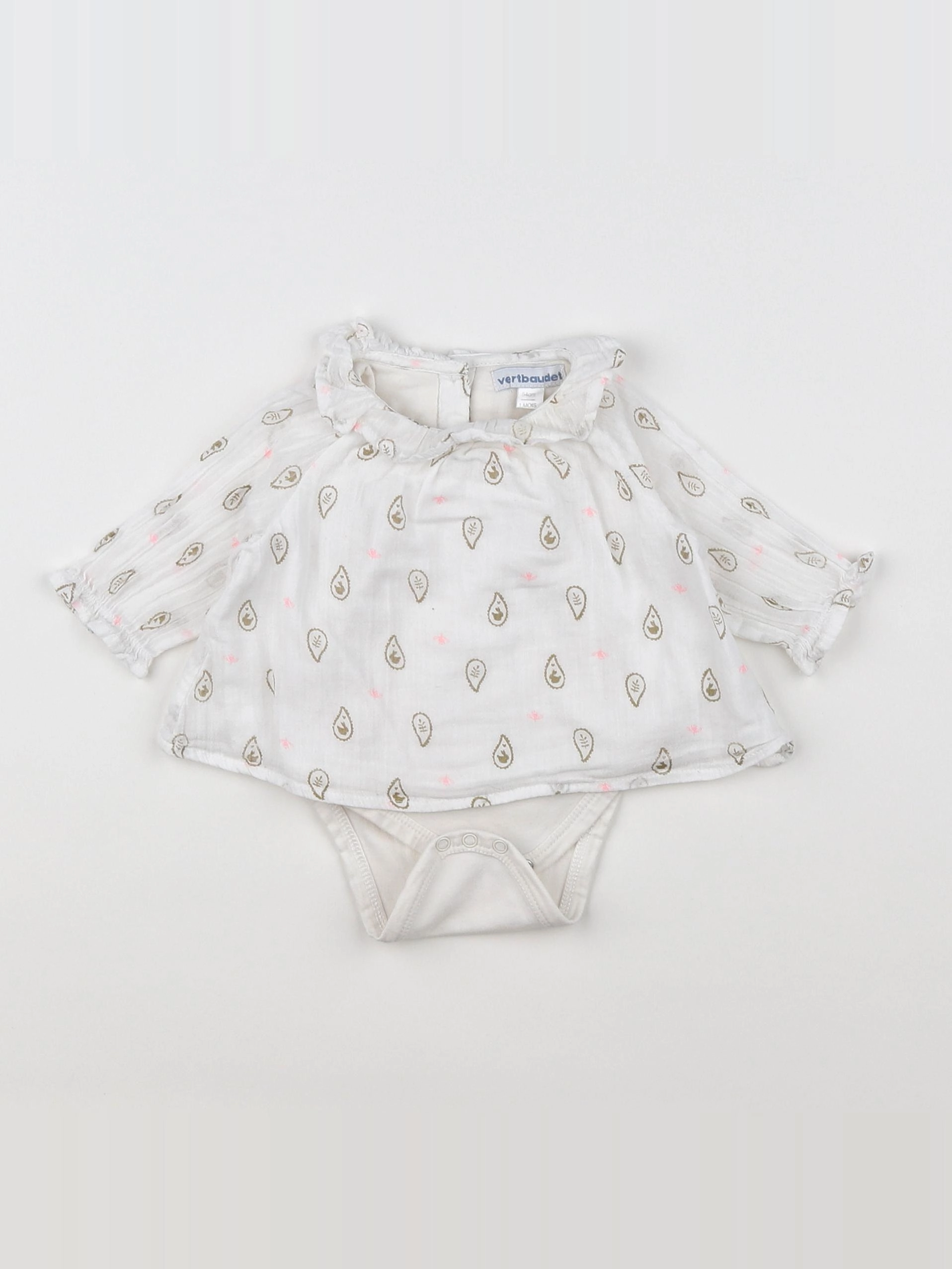Vertbaudet - body vetement blanc, rose - 1 mois