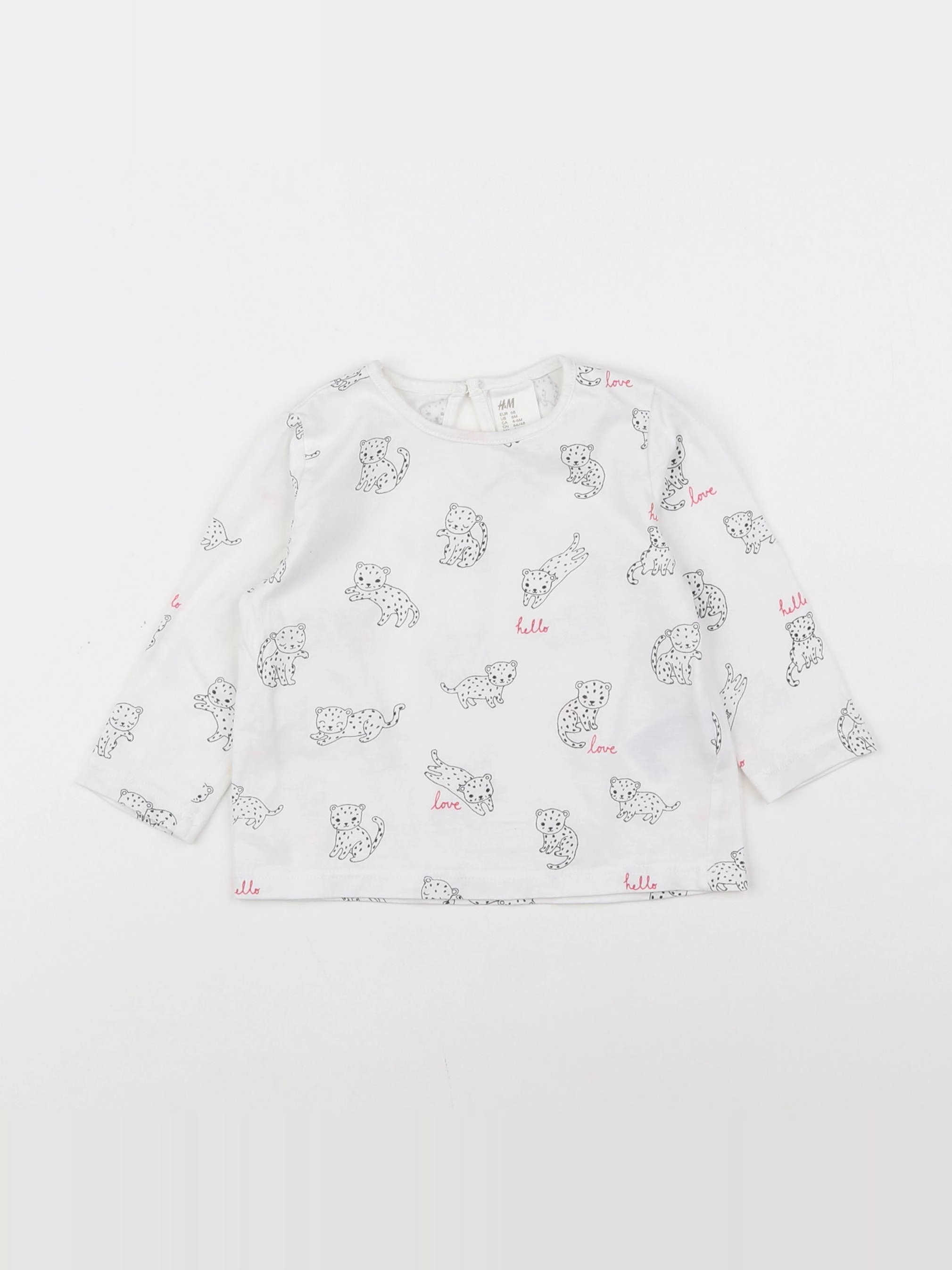 H&M - tee-shirt blanc, rose - 6 mois