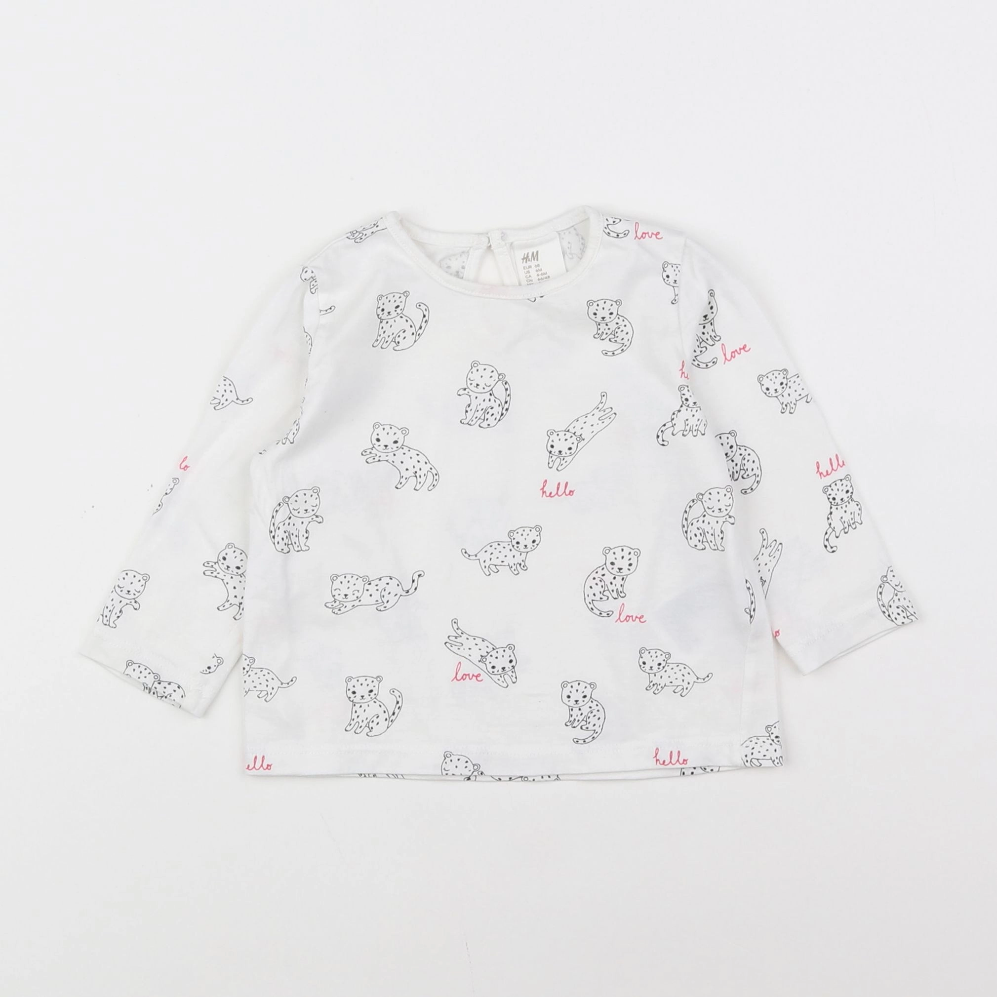 H&M - tee-shirt blanc, rose - 6 mois