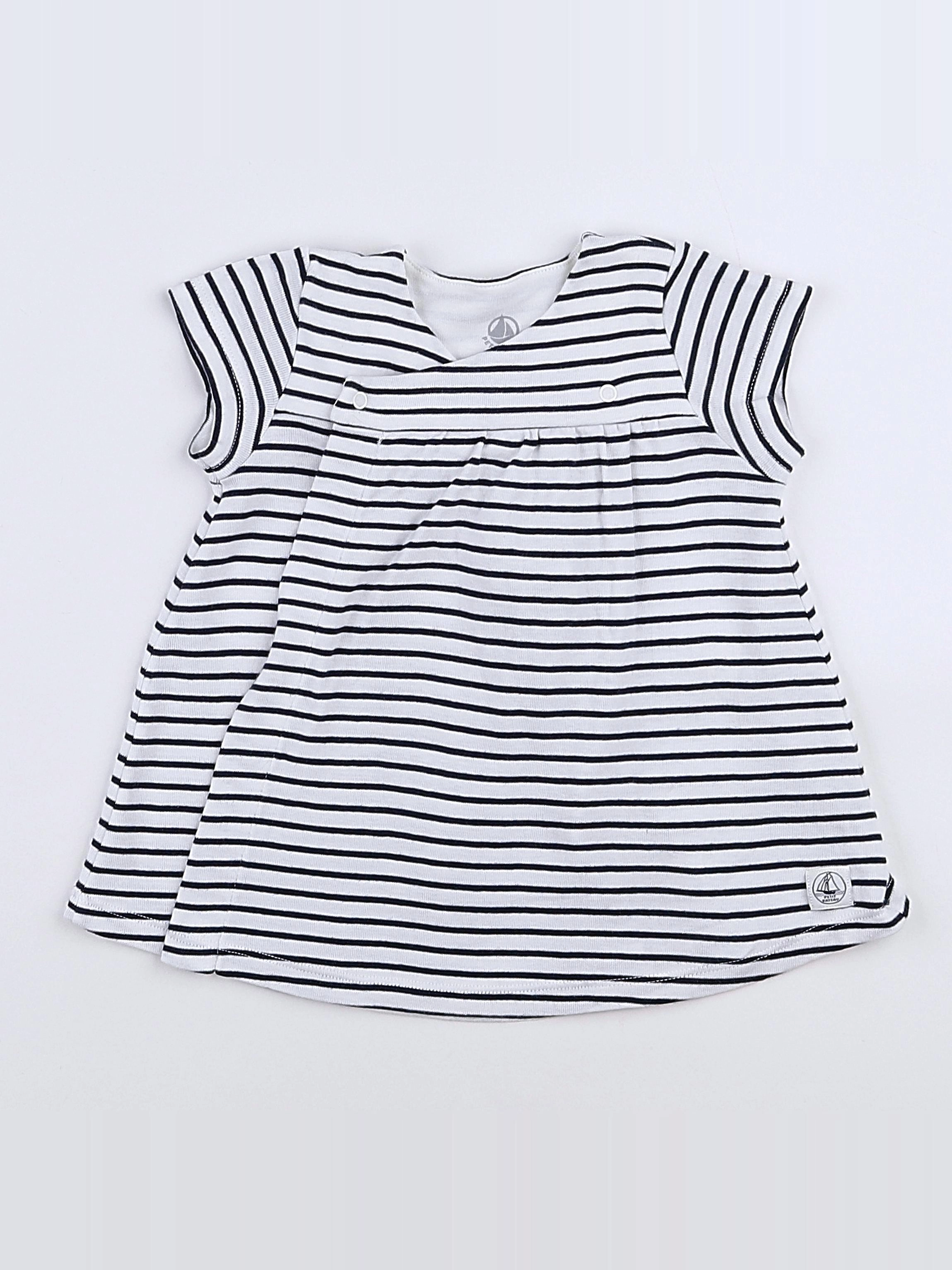 Petit Bateau - robe blanc, bleu - 3 mois