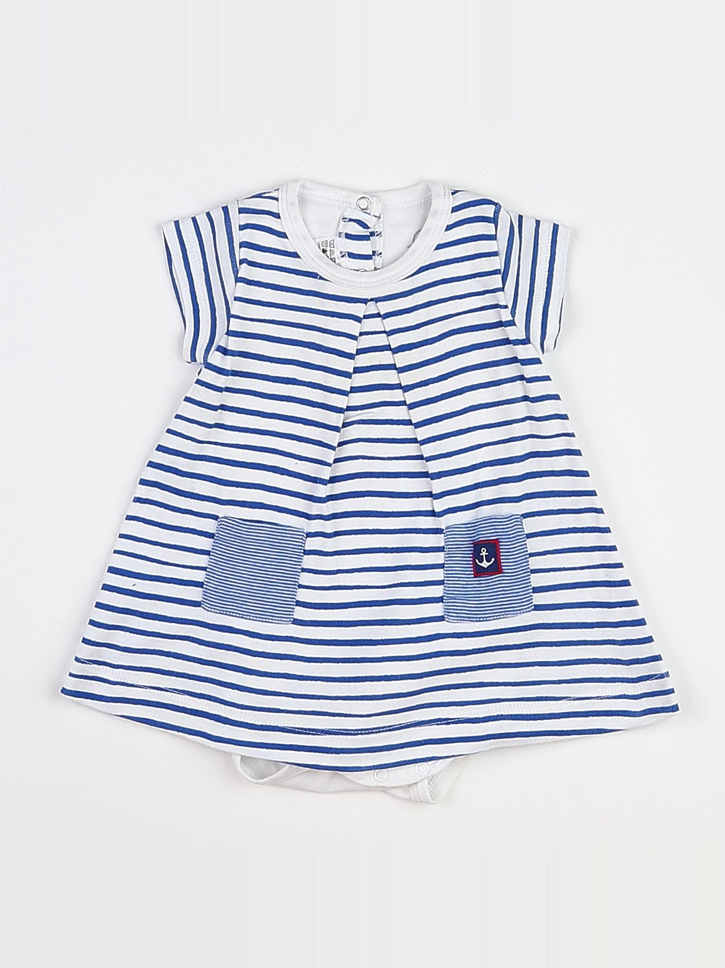Petit Bateau - body vetement blanc, bleu - 3 mois