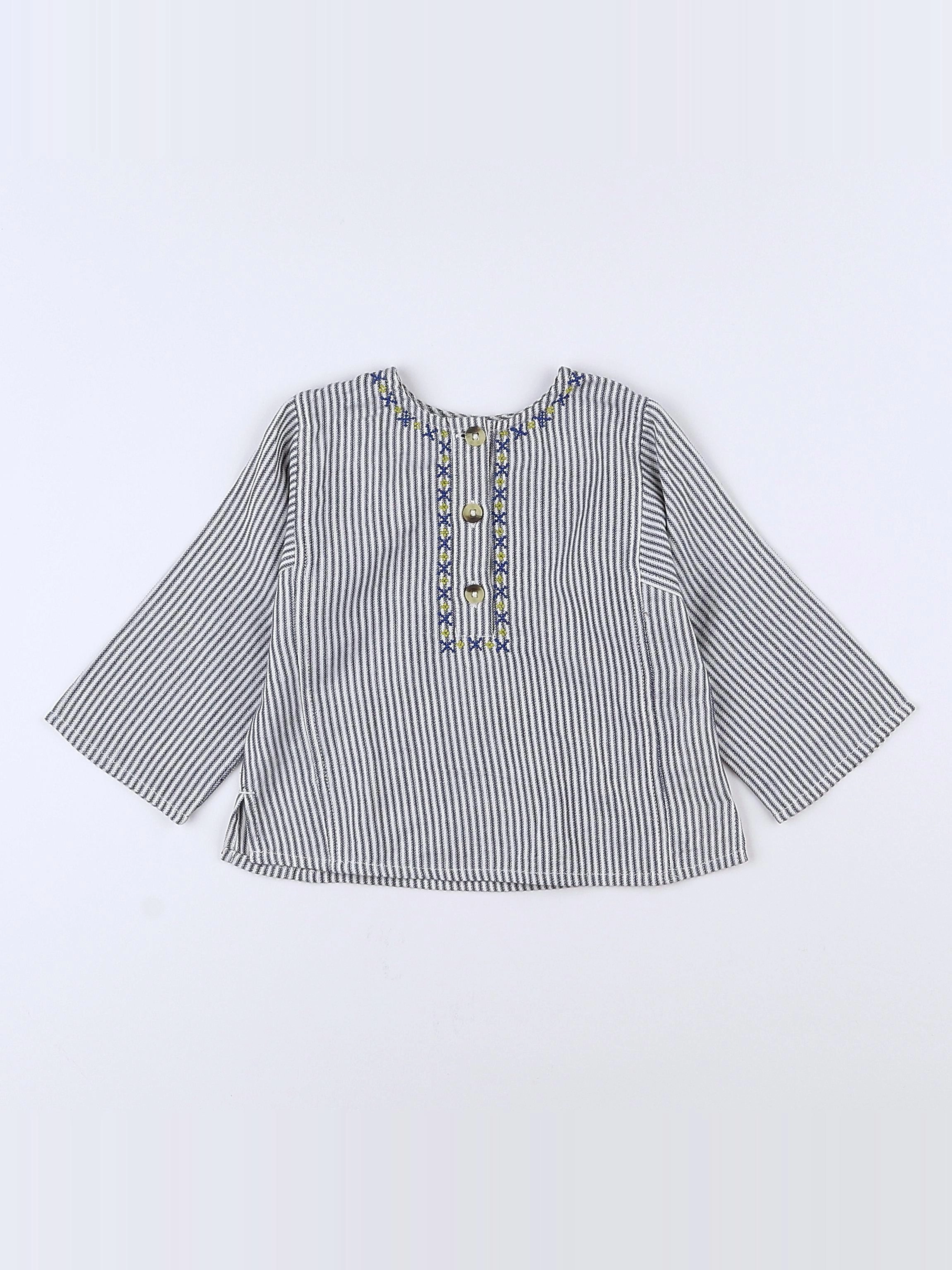Bonton - chemise bleu, blanc - 12 mois