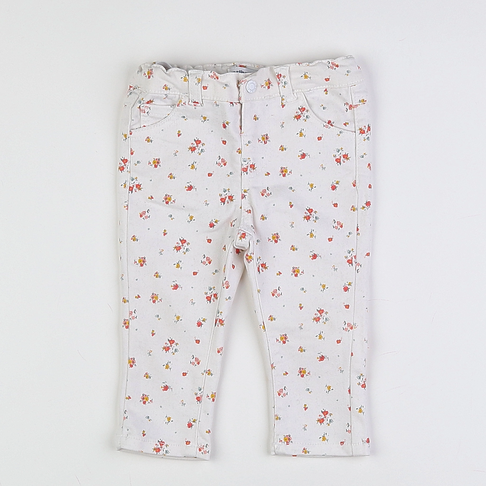 Vertbaudet - pantalon blanc, rouge, jaune - 12 mois